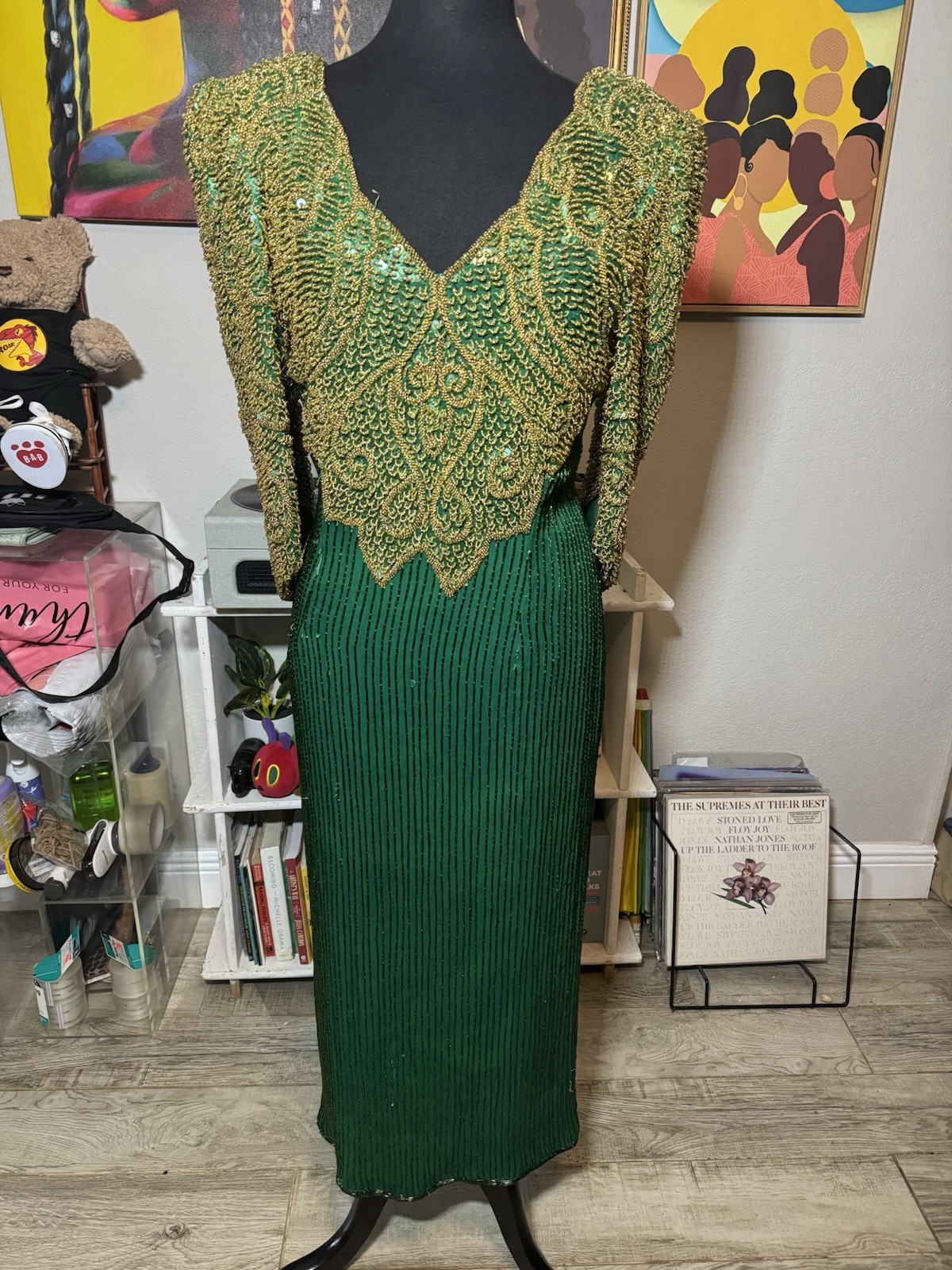 Vintage 80’s Emerald Green Evening Gown
