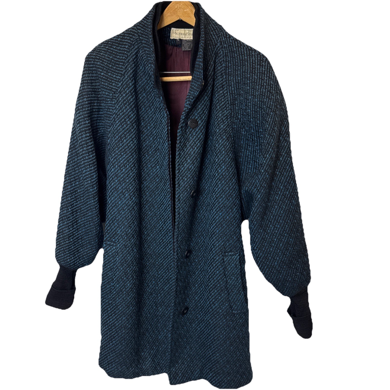 100% Wool VTG 80’s Tweed Blue/Black Coat Michelle Stuart W 14 or Large Stunning!