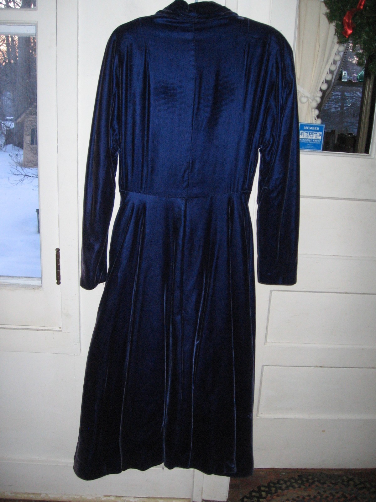 VINTAGE 1940 ART DECO BLUE VELVET PRINCESS DRESS/OPERA COAT -DRY CLEANED