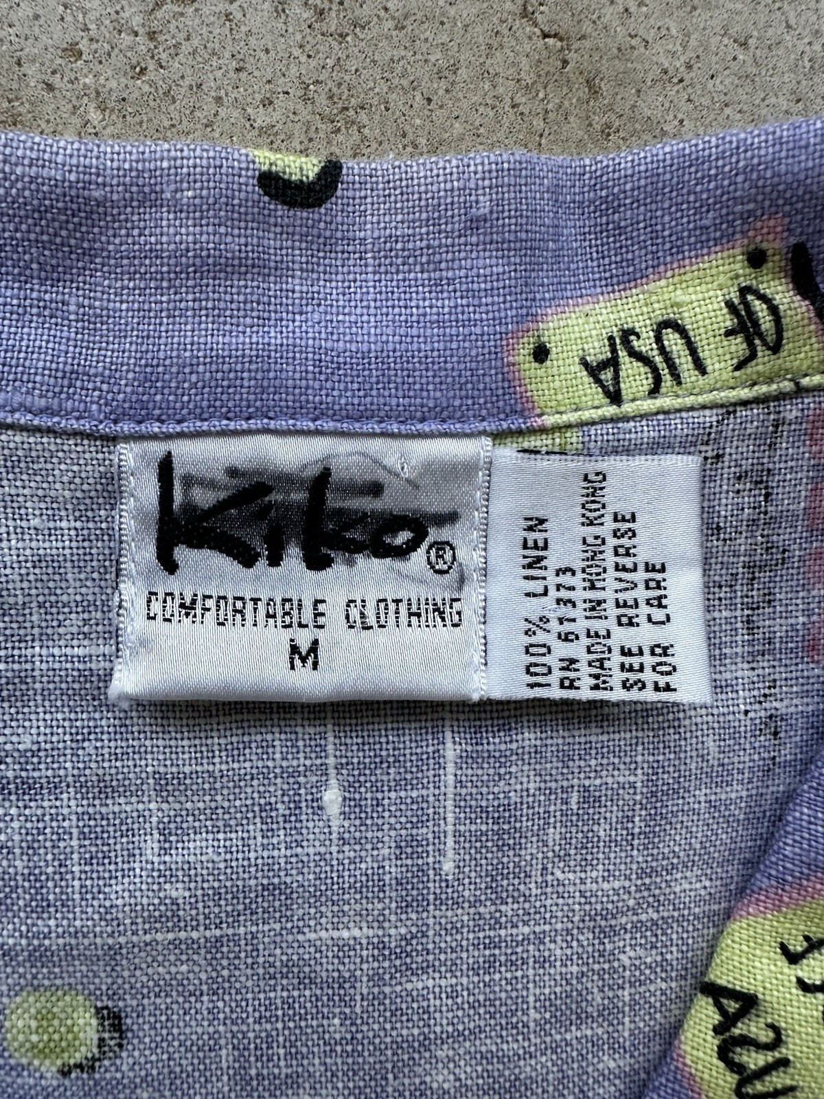 Vintage 90s Linen Novelty Citrus Fruit Shirt Dress Purple Button Front Kiko S M
