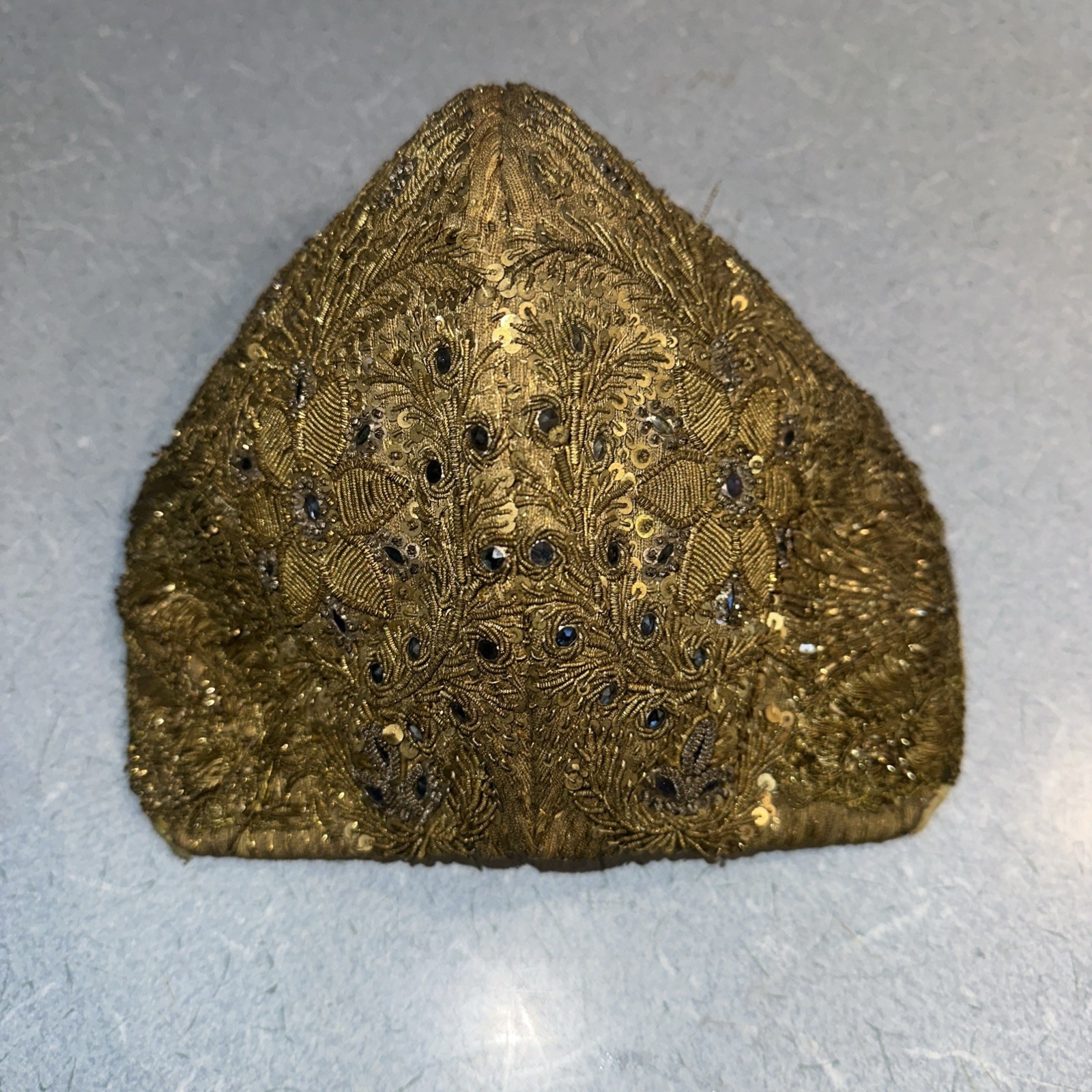 Antique 18th Century Fine Woman’s Hat Coif Gold Floral Designs European Beaded