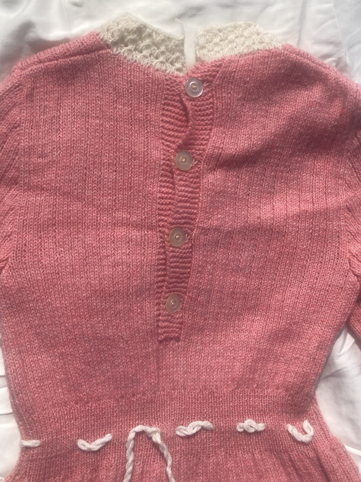 Vintage 80s Sweater Dress Juniors SM/M Pink White Spring Easter Church Party