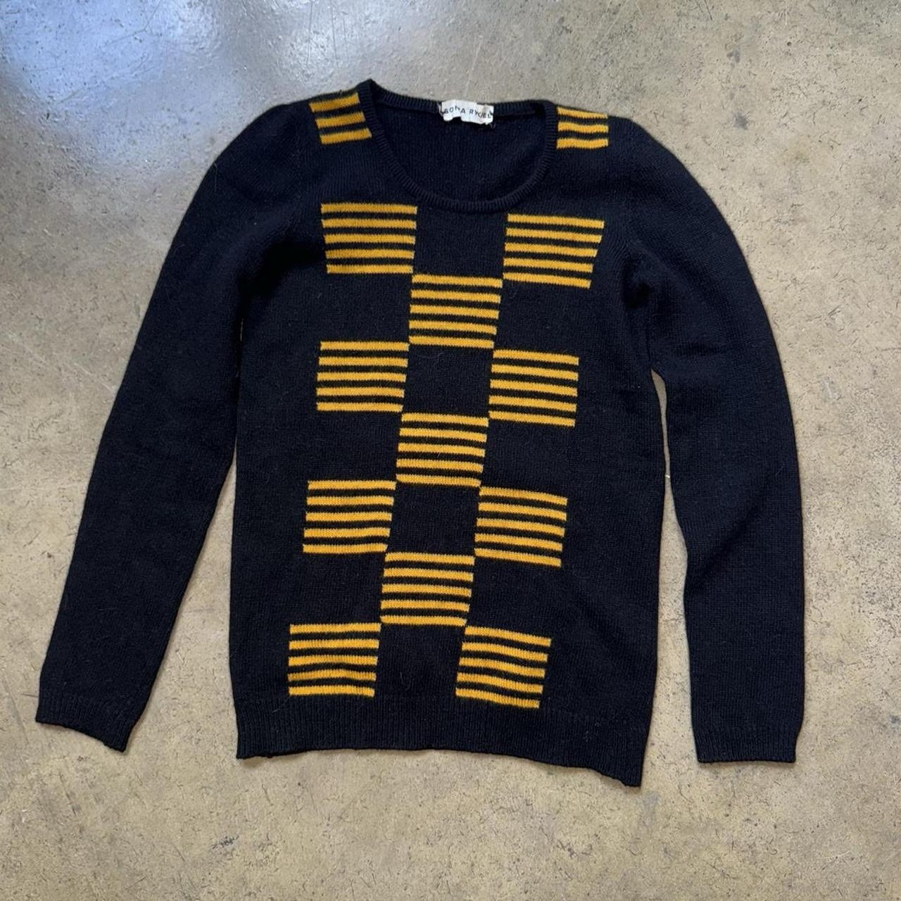 Vintage 80s Sonia Rykiel France Designer Black/Yellow Angora Wool Knit Sweater S