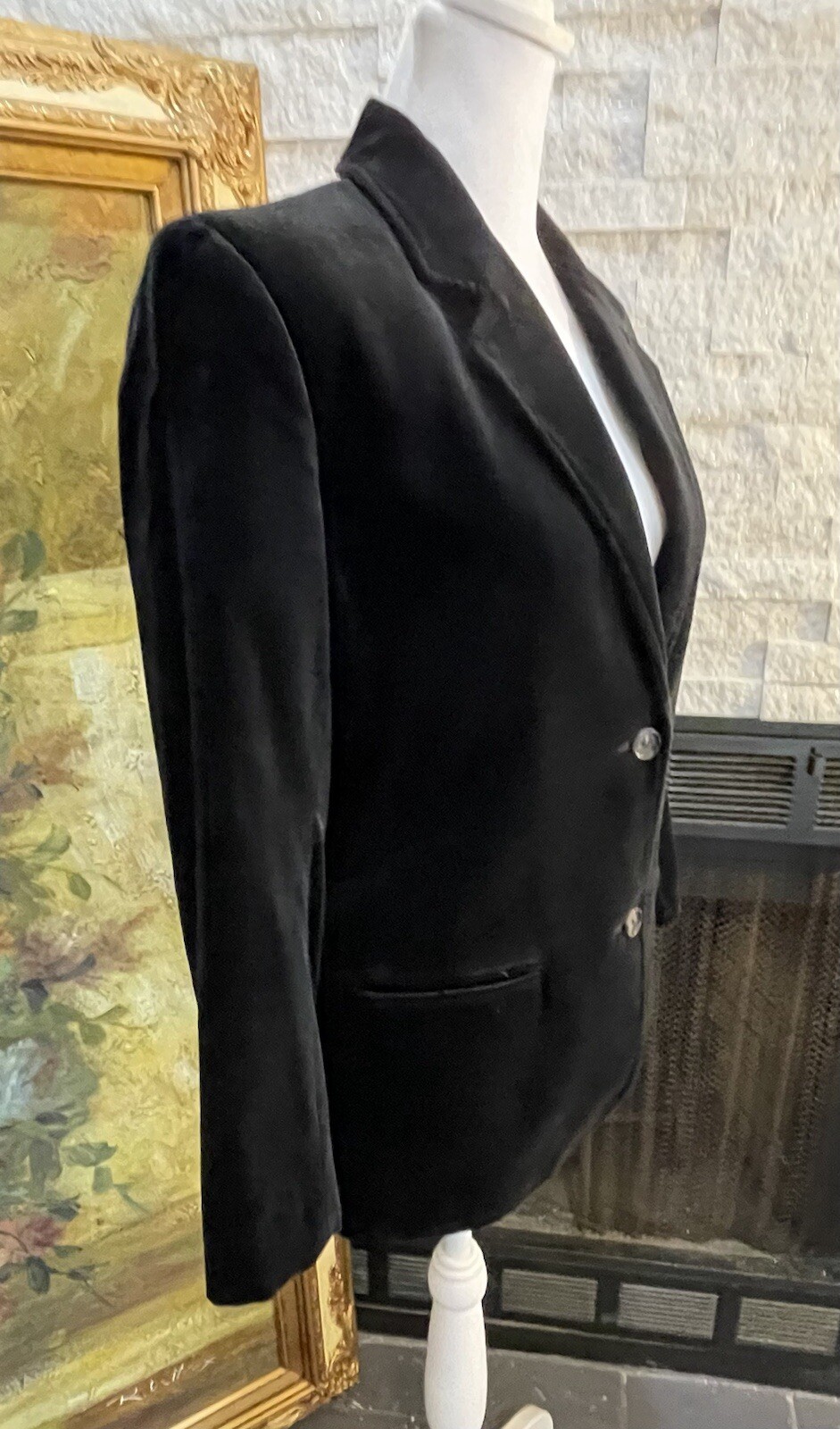 Vintage The Fashion Place Sears Black Velvet Blazer 2 Button Size 8 1980s Preppy
