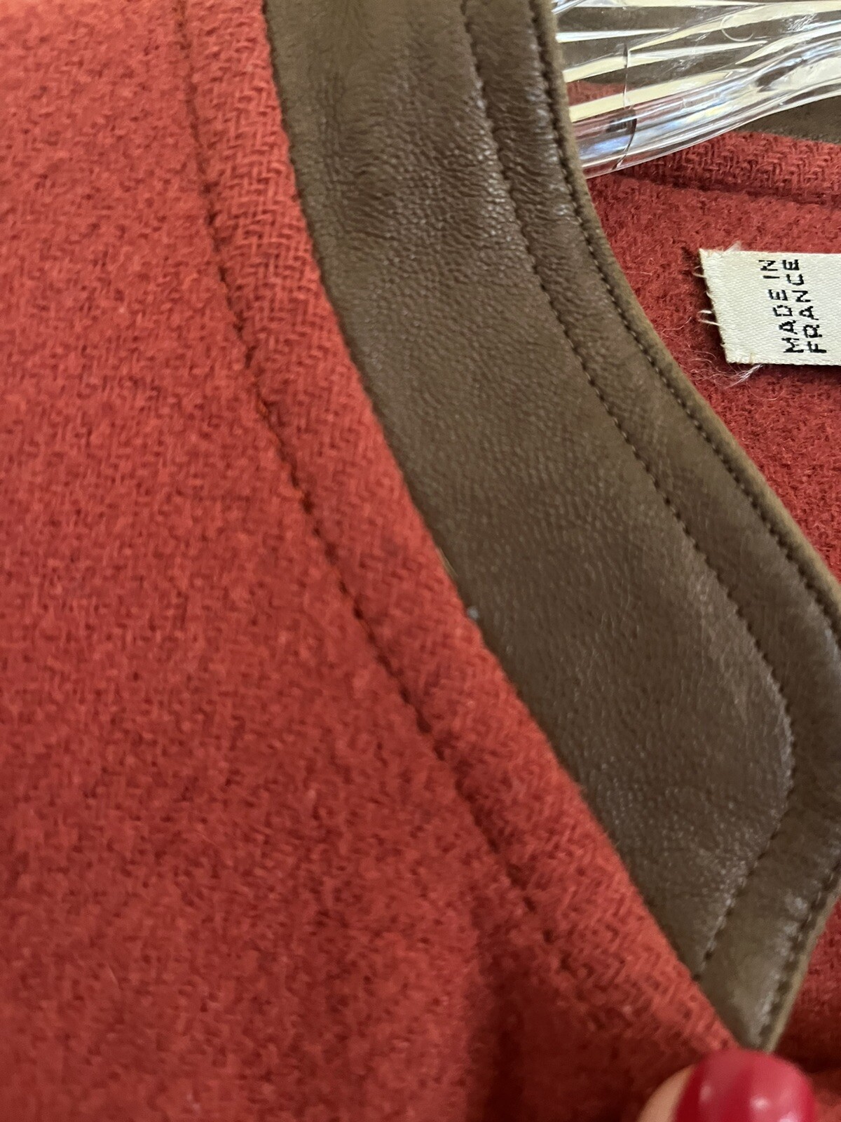 Vintage Wool J. Tiktiner Made In France Button Front Leather Collar Coat L