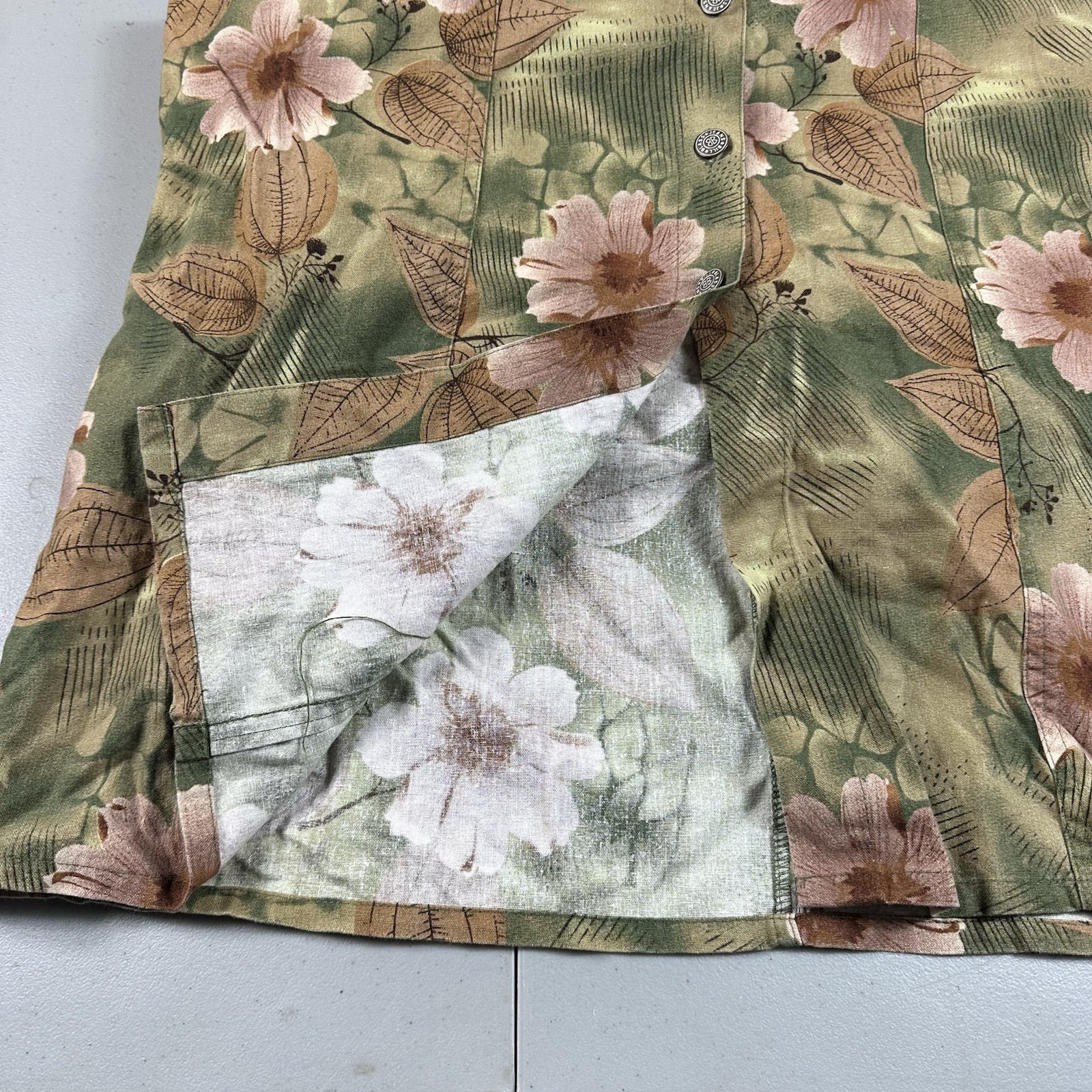 Vintage 90s Bill Blass Dress M/L Flower Midi Maxi Button Front Linen