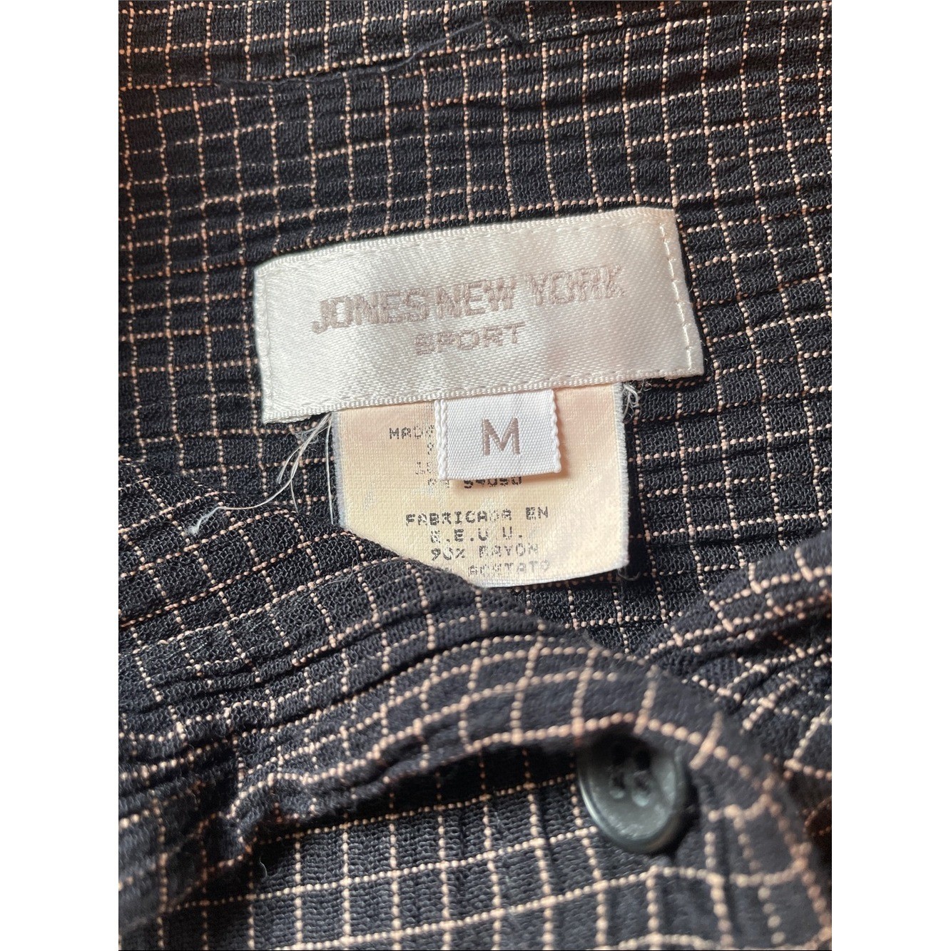 Vintage Jones NY Black & White Checked Button-Up Matching Set Elastic Waist Pant