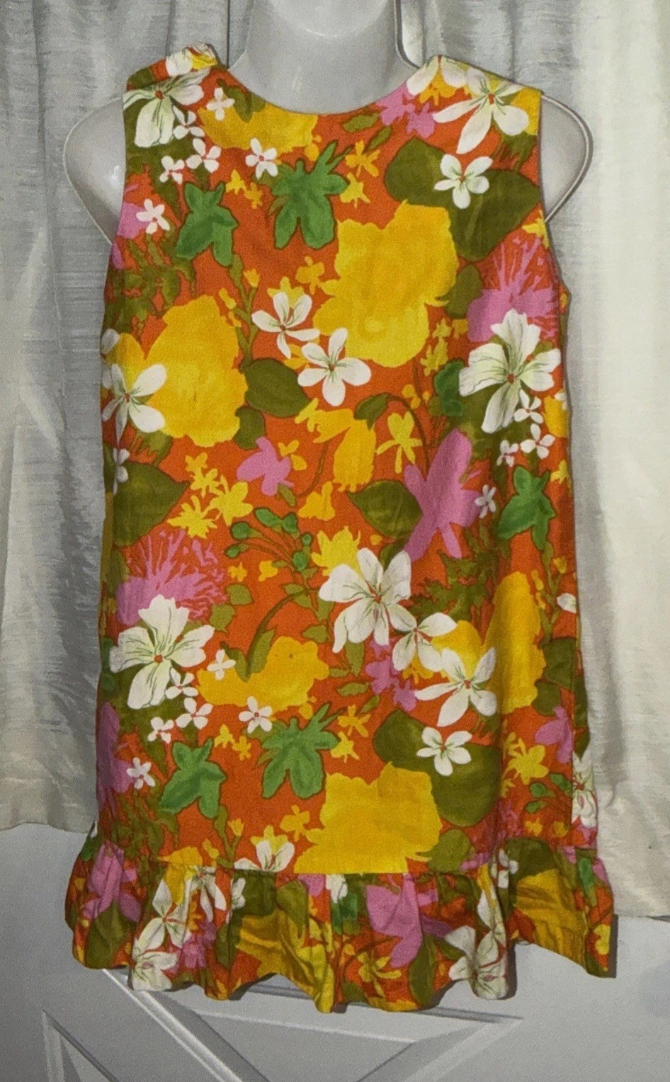 VTG Hookano Girls Floral dress Hawaii shift sleeveless drop waist Size 8 RARE!