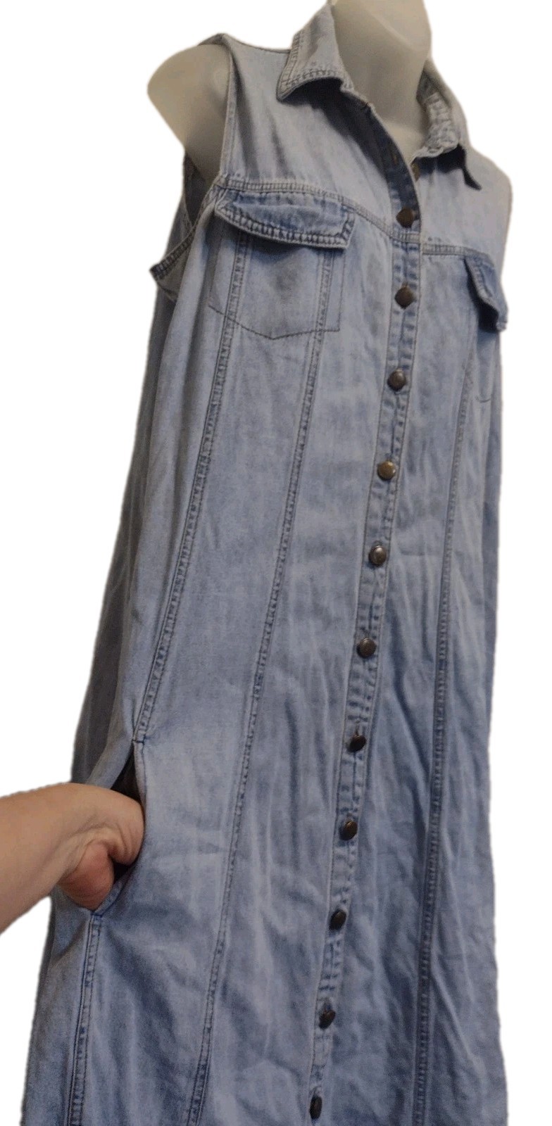 Vintage Switch USA Denim Maxi Dress Button Front Western Prairie Coastal Cowgirl