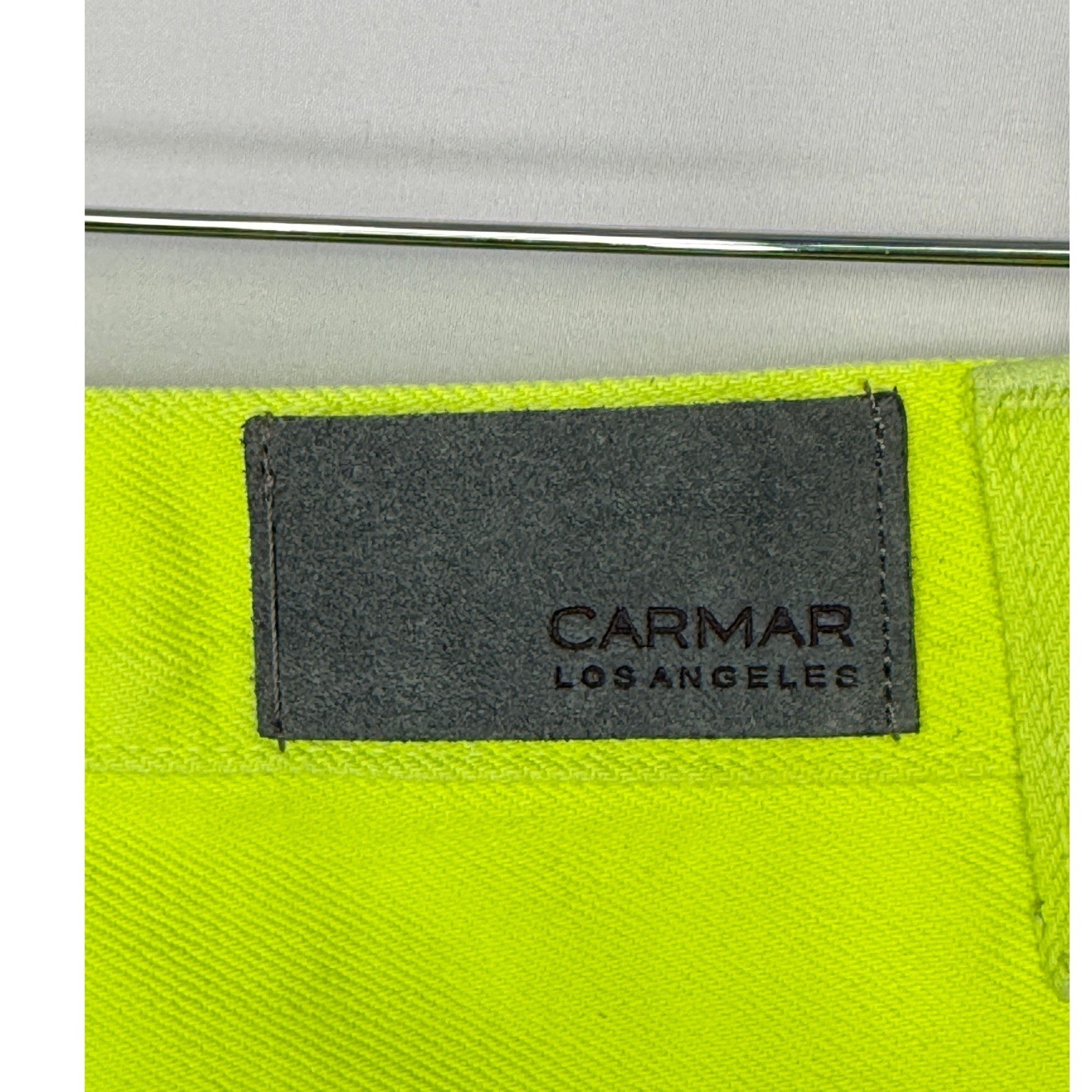 Carmar Los Angeles Neon Yellow Distressed Denim Mini Skirt Size 25 NWT