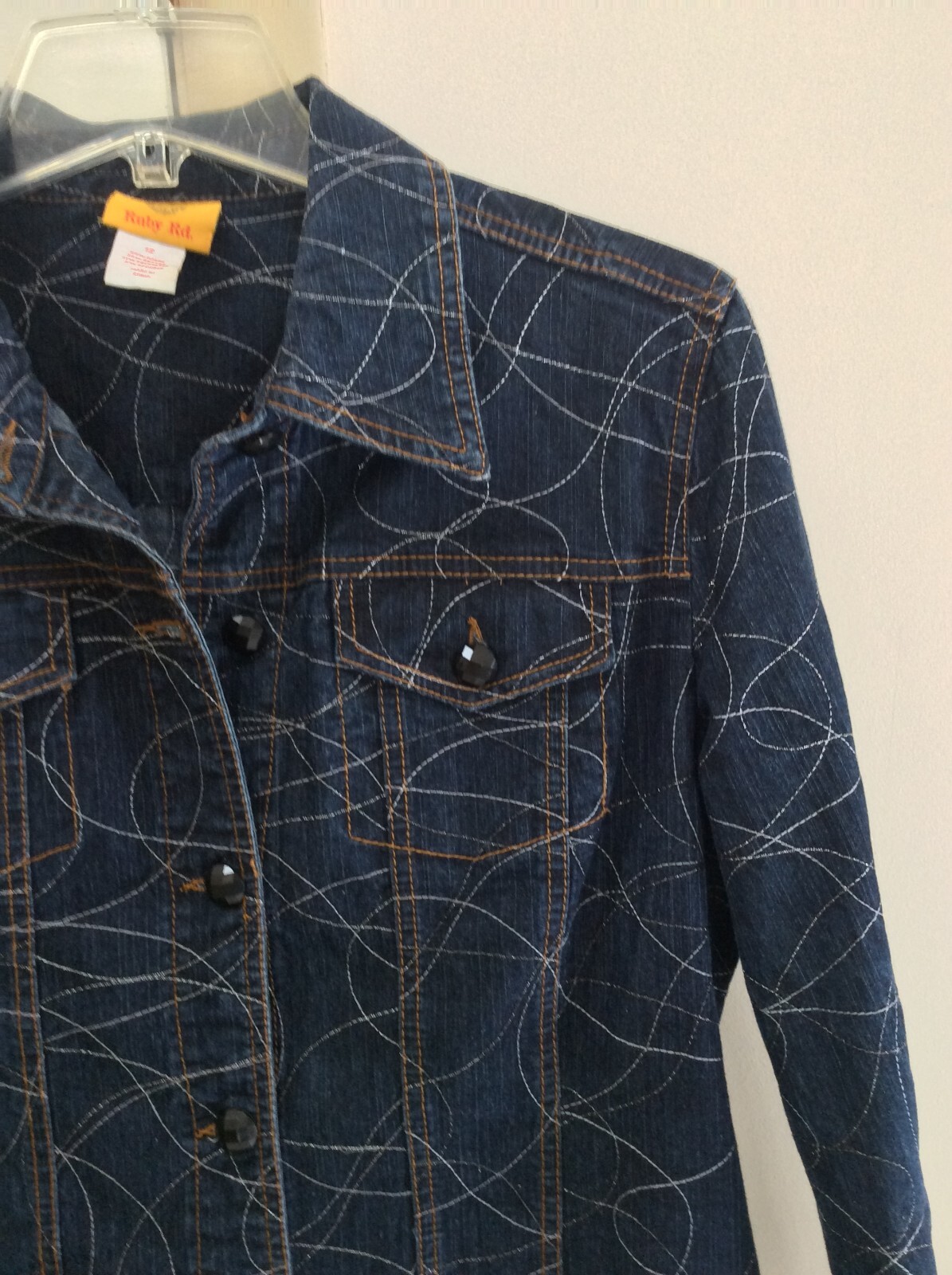 Vintage Ruby Rd. Denim Blazer Womans Size 12 Embroidered Jacket