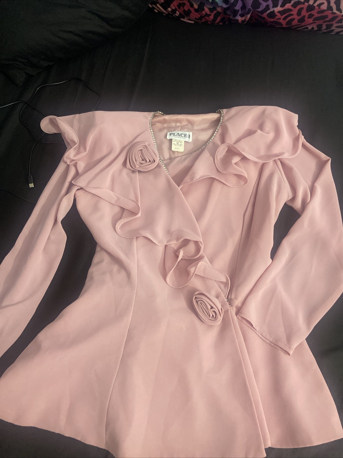 Vtg 80s 90s Pink Peplum Skirt Suit Rosette Ruffle Coquette Barbiecore Formal 5/6