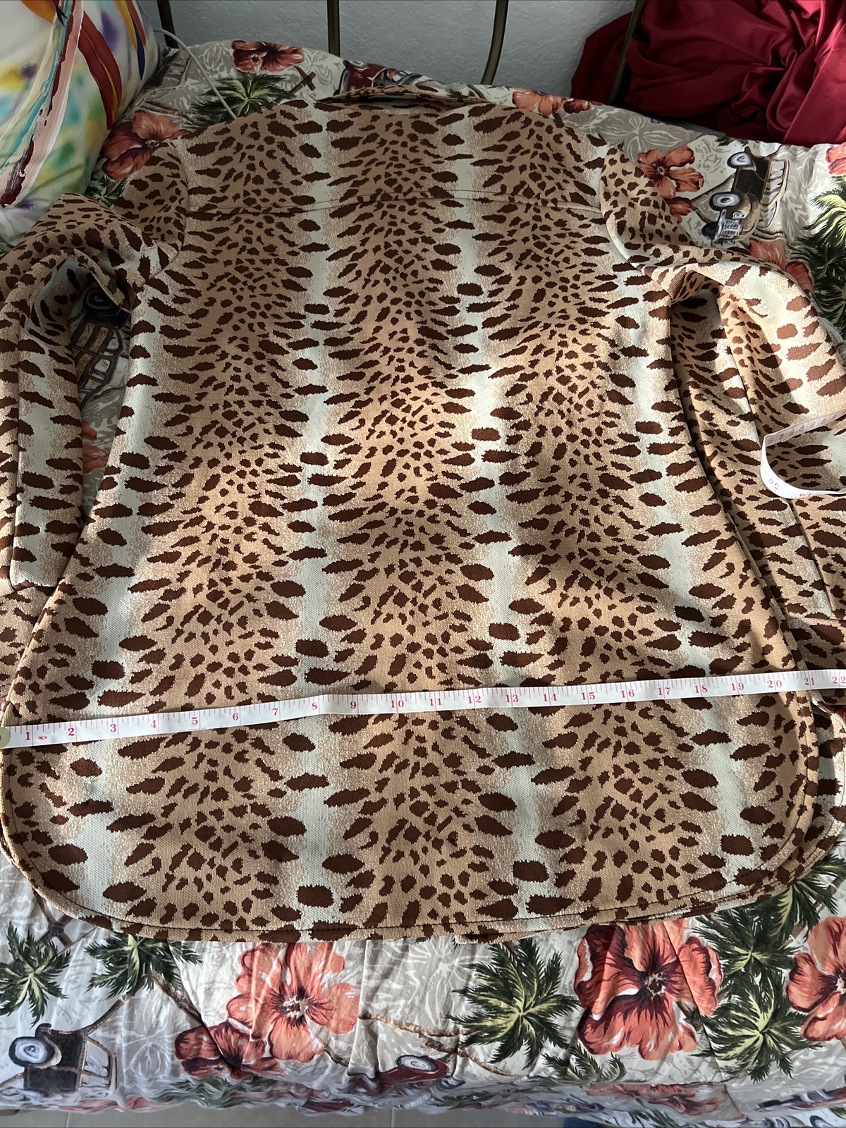 Vintage 1960s Animal Print Knit Top Boutique Brown Cheetah Button Up Sz 14 Sears