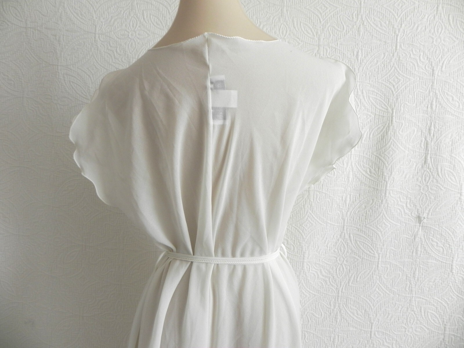 Vtg Georgette Trabolsi Robe Chiffon Maxi Cap Sleeve Belted Ruffle Size S