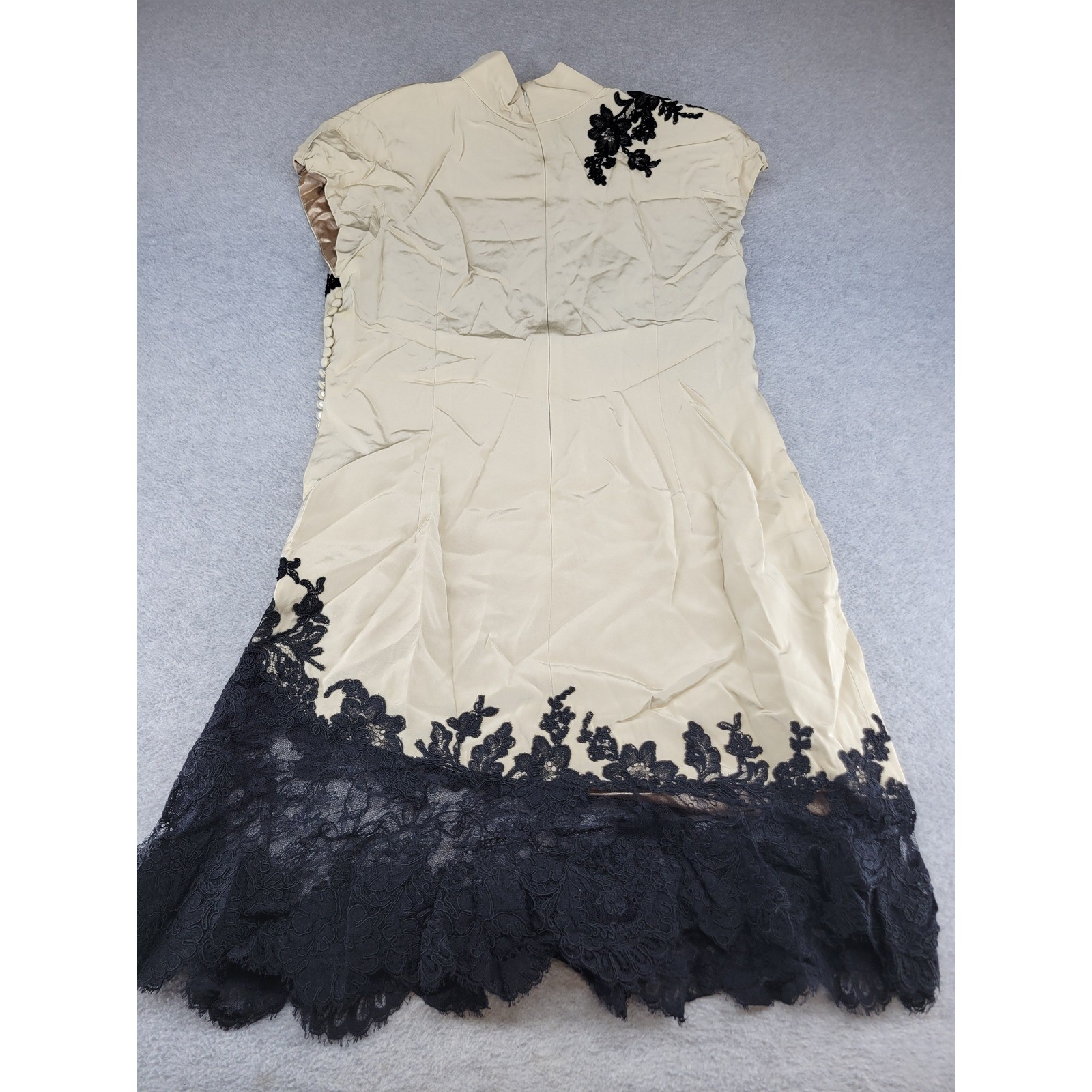 Patricia Rhodes Couture Vintage Dress 16 Champagne Black Soutache Lace High Neck