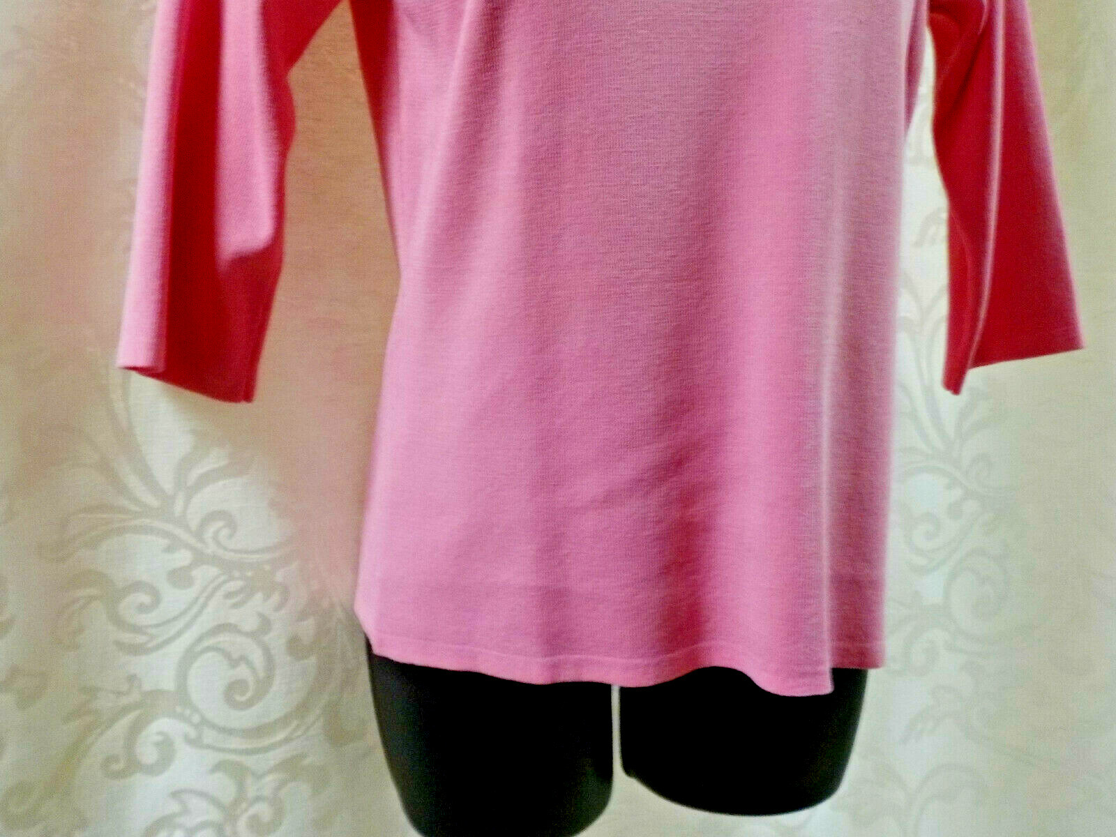 Vintage Joseph A. 1990’s Top Size M Pink Black Ribbon Trim 3/4 Sleeve Viscose Bl