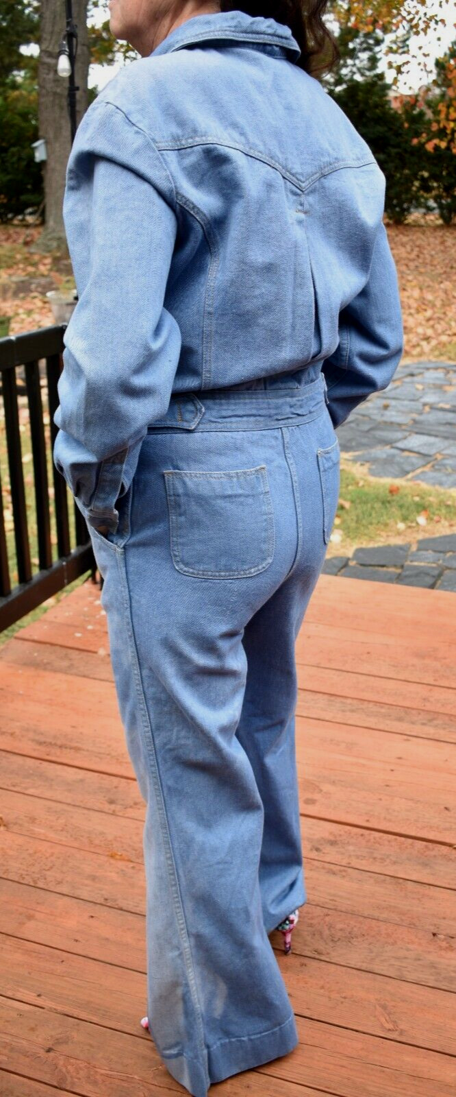 Vintage Brittania Denim Flared Leg 70s Long Sleeve Jumpsuit Romper Overall Large