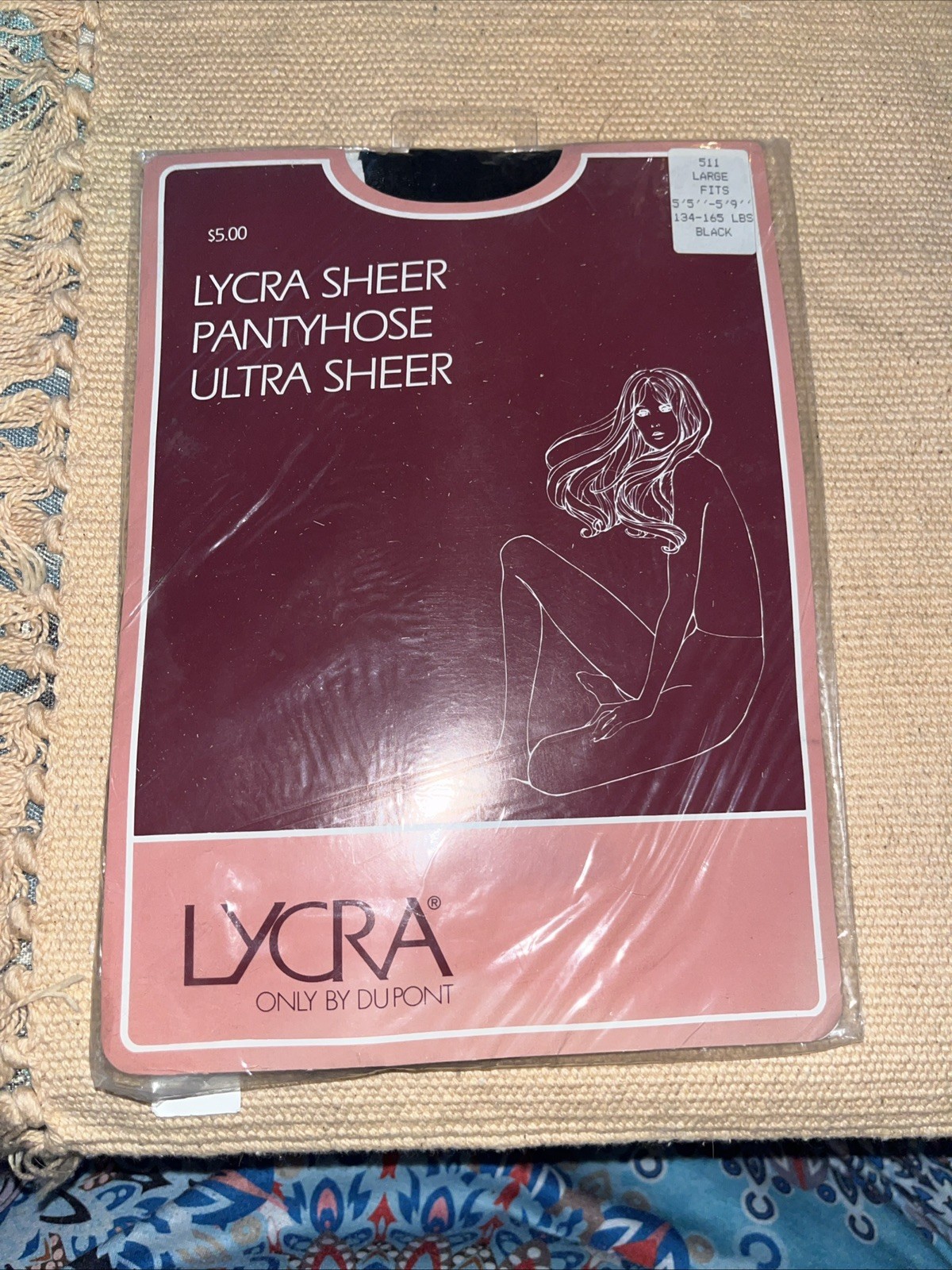 VTG Lycra by Du Pont Sheer Pantyhose Ultra Sheer Large Black Style 511 Israel