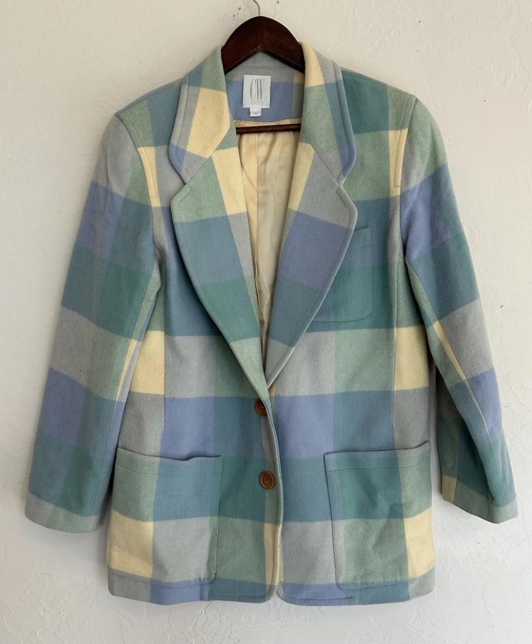 Vintage 90s Clifford And Willis Spring Pastel Plaid Wool Blazer Jacket 8 Preppy