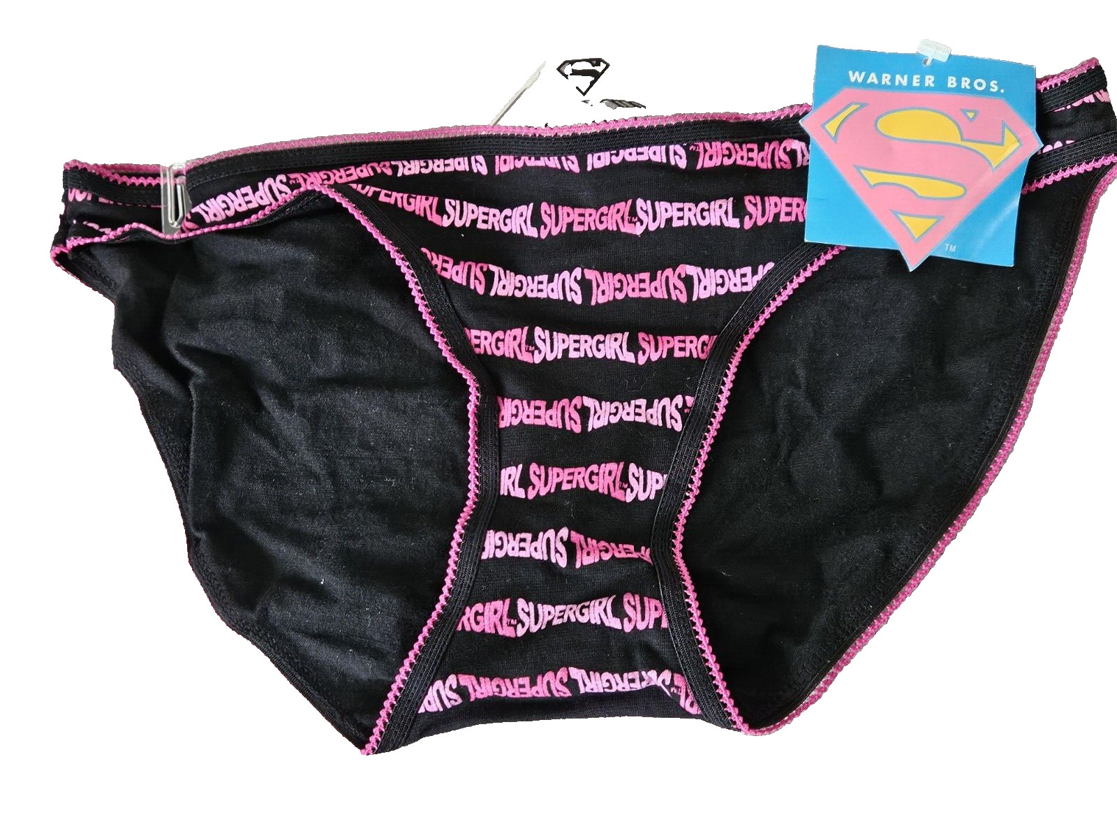 SuperGirl Intimates Women’s Bikini Panties Size: MEDIUM Color: BLACK/PINK