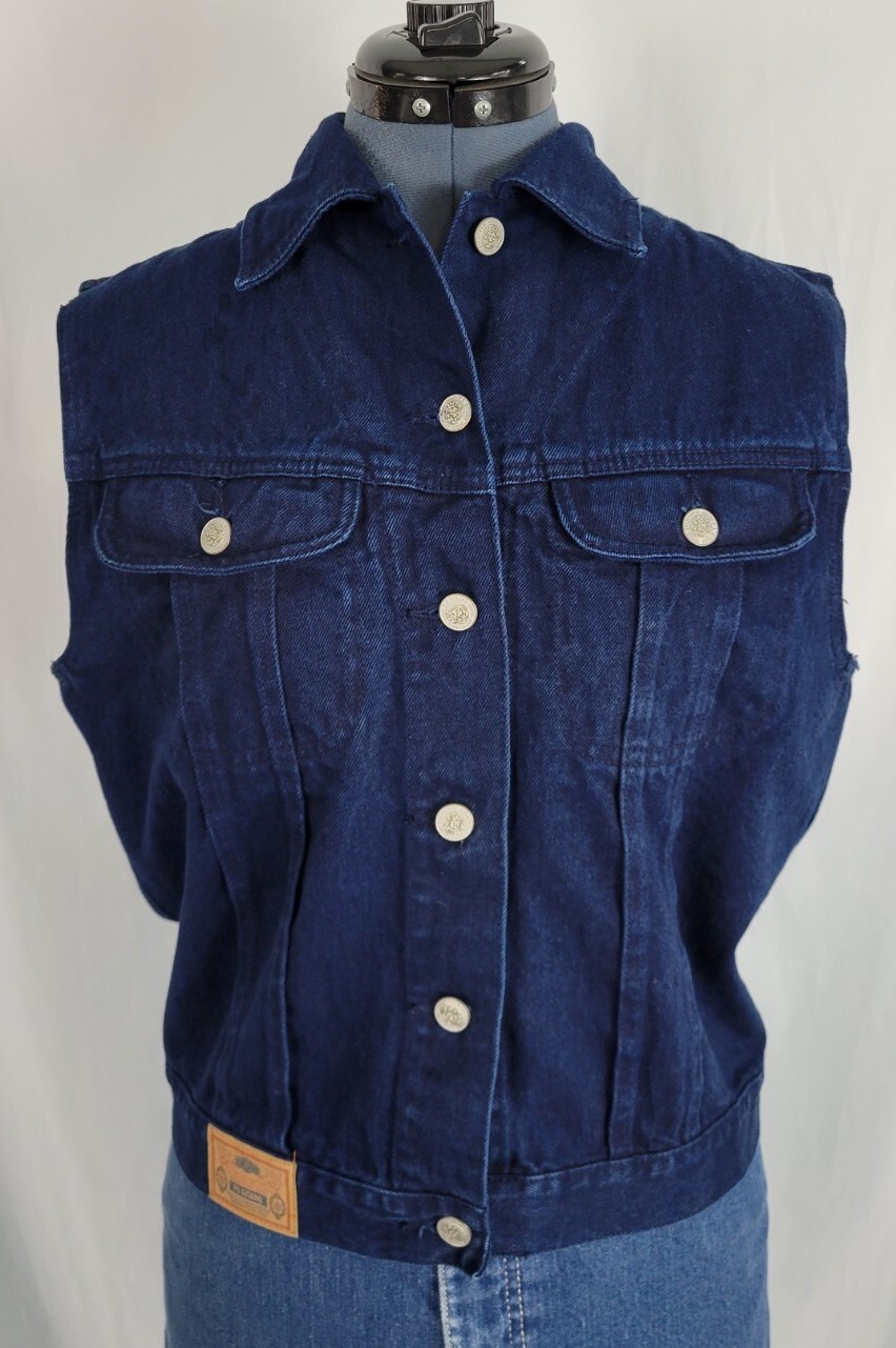 Vintage PS Gitano Dark Blue Sleeveless Denim Vest Size Small