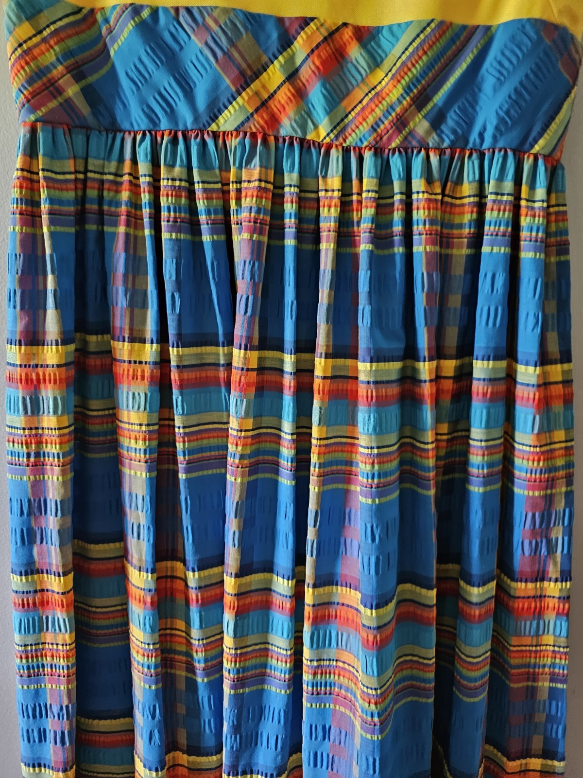 Vintage SWIRL Concept 70s Yellow Blue Plaid Ruffle Summer Maxi Plus Size Dress