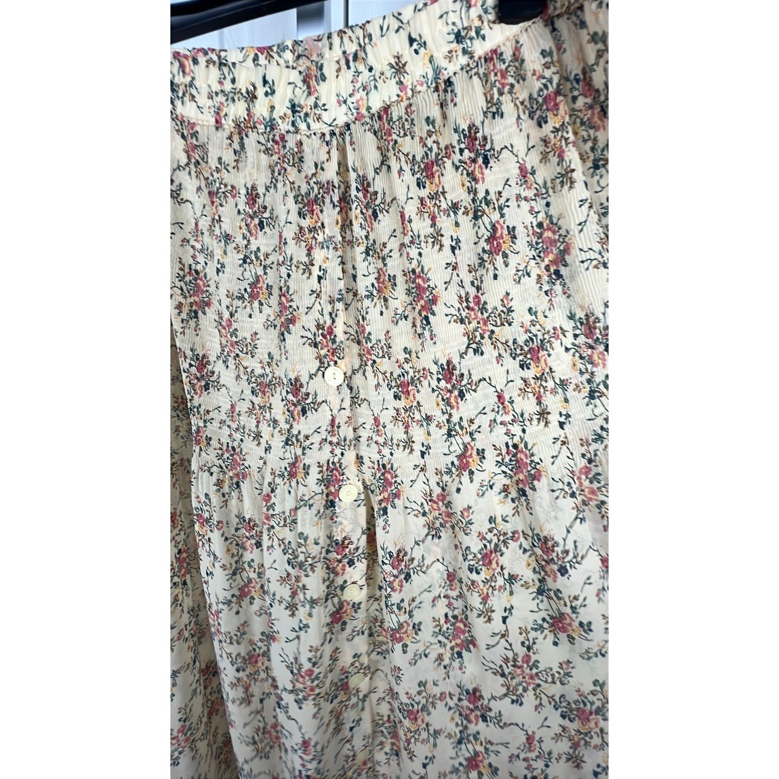 Cottagecore Vintage Express Floral Sheer Midi Skirt, XL 1X, Cream Pink