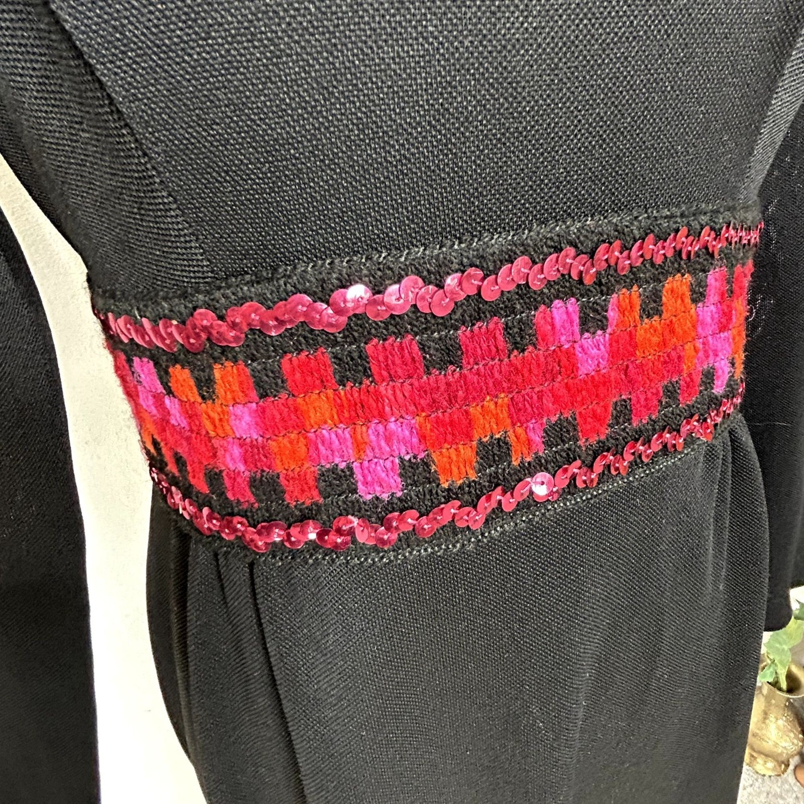 Vintage Julie Miller Black Maxi Dress w/Sequins and Embroidery
