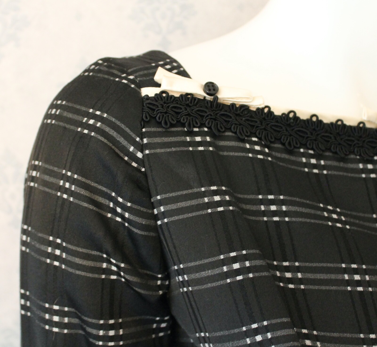 Vintage 1950s Black and White Checkered Long Sleeve Swing Skirt Dress