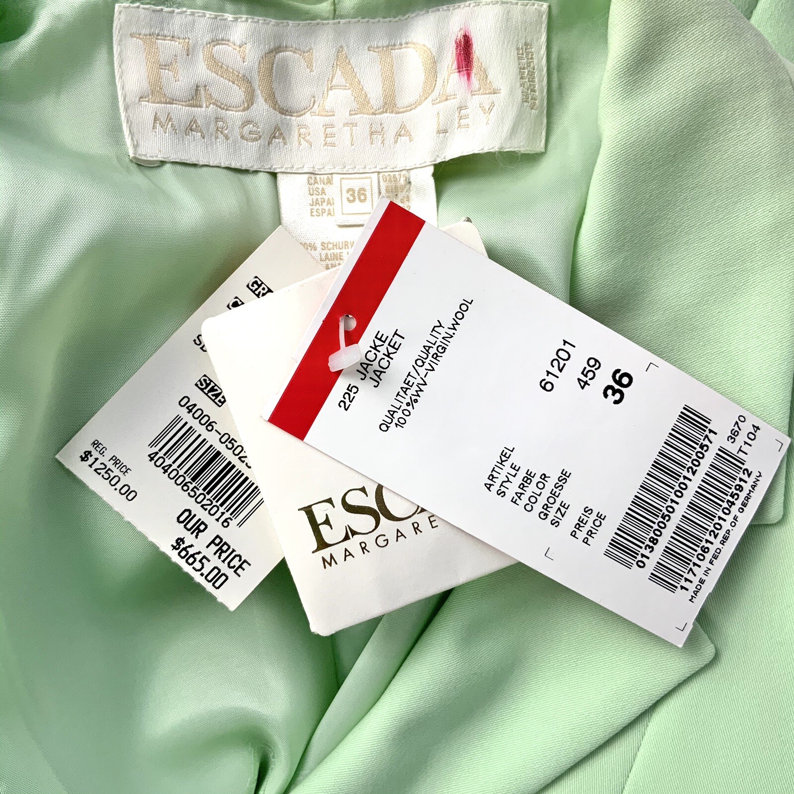 Vintage Escada 80s 1980s Women’s Blazer EU SZ 36 Green Wool Designer Retro