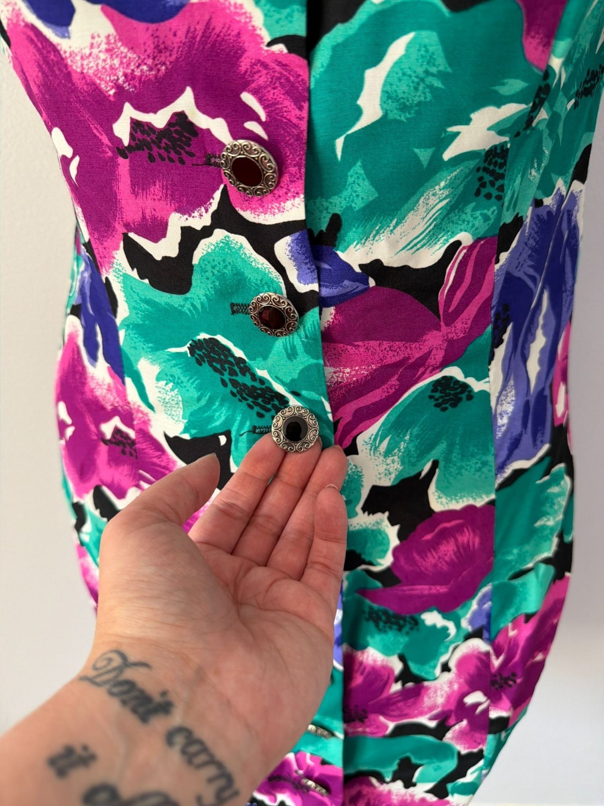 Vintage 90s All That Jazz Floral Dress Button Knee Length Career Cocktail Size 8