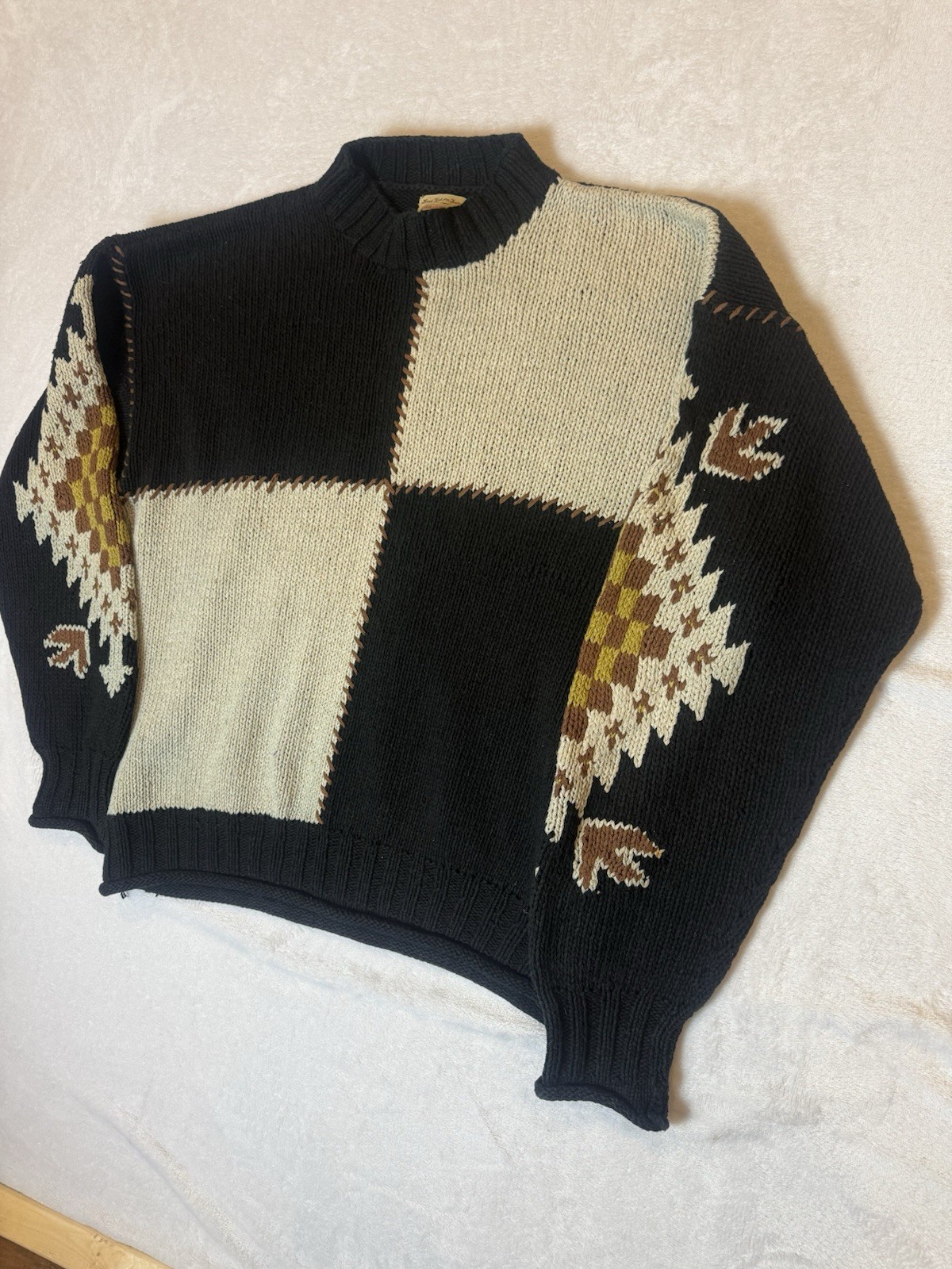 BASCO VINTAGE HAND KNIT SWEATER PULL OVER 58% SILK 42% COTTON BROWN TONES Large