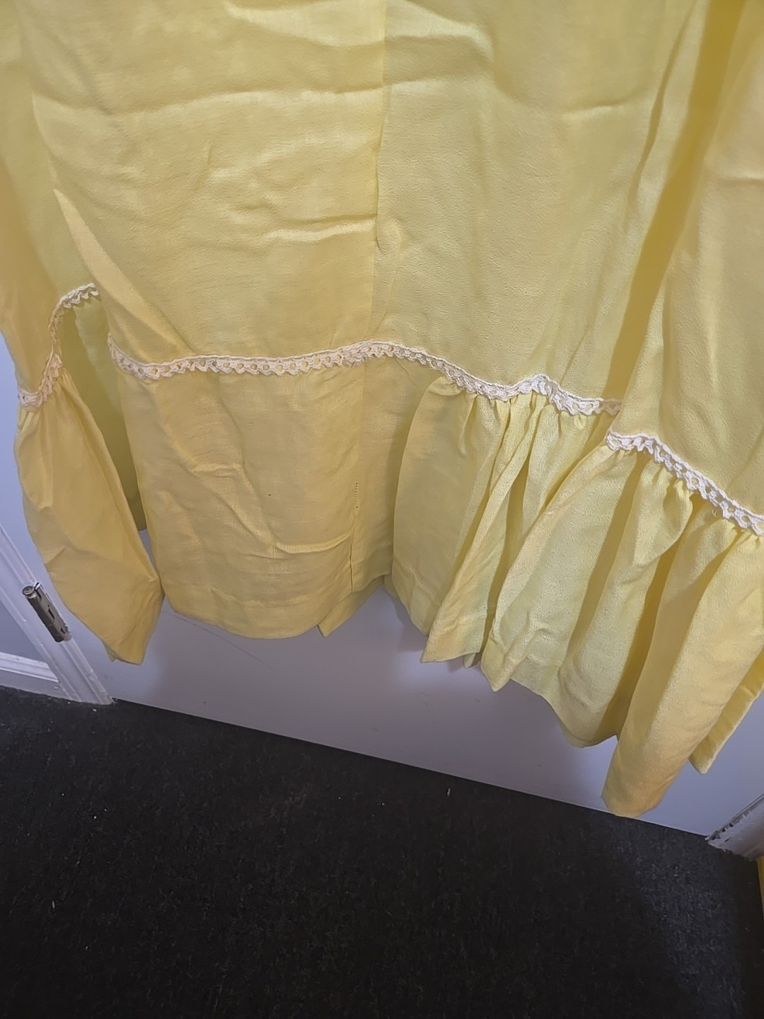 Connie Sage Women’s Vintage Dress Short Sleeve Lace Details Yellow Tie Zipper