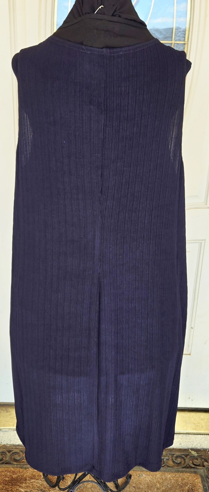 1990s R&M RICHARDS Navy Blue Sleeveless Embellished Neckline Ribbed Dress 14W