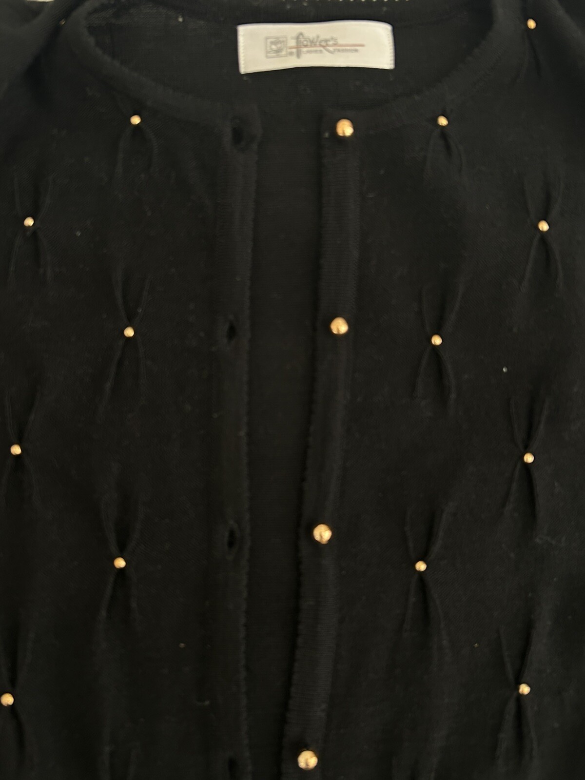 Vintage 1980’s Black Gold Button & Beads Cardigan Padded Shoulders Size Sm EUC