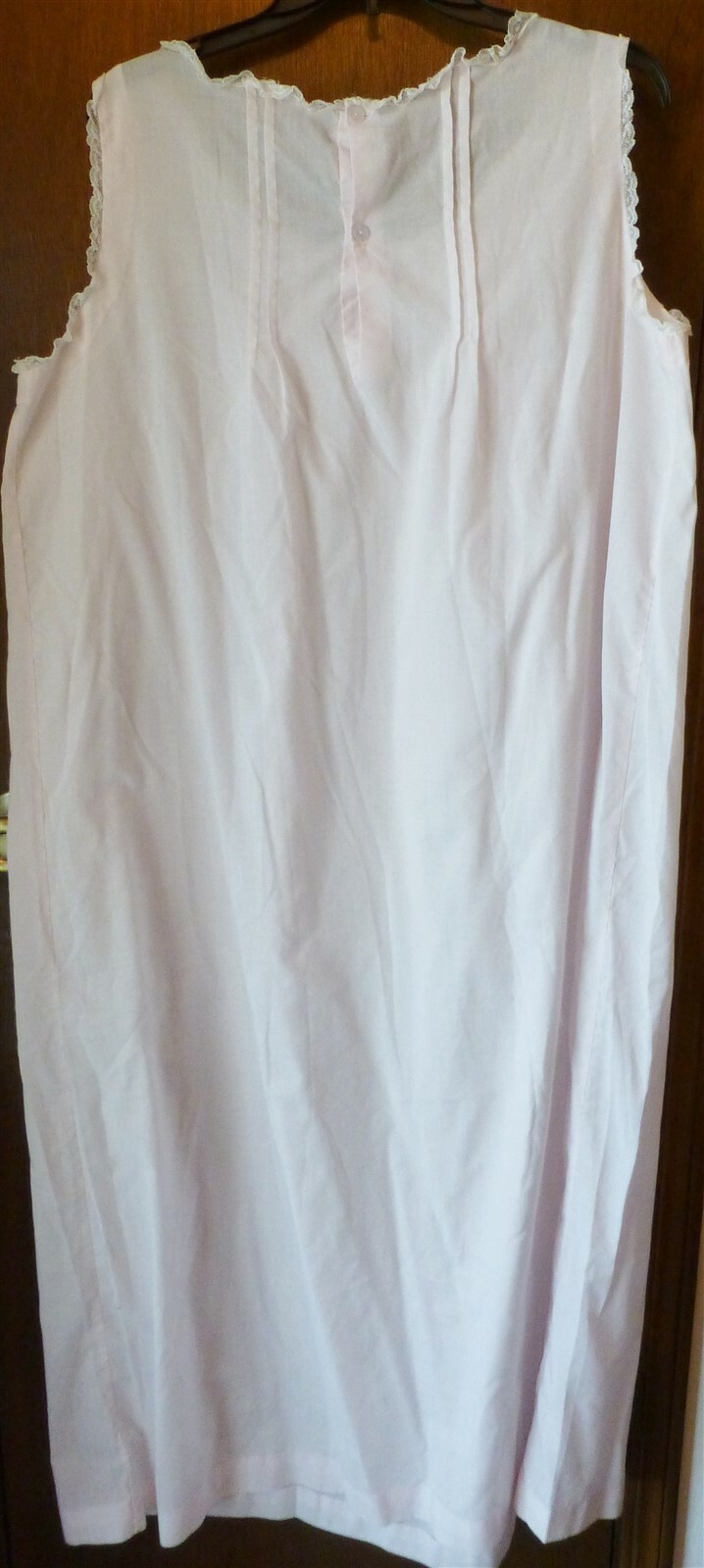 VTG HORCHOW Pink Sleeveless Long Nightgown Women L EUC Lace Embroidery Tucks