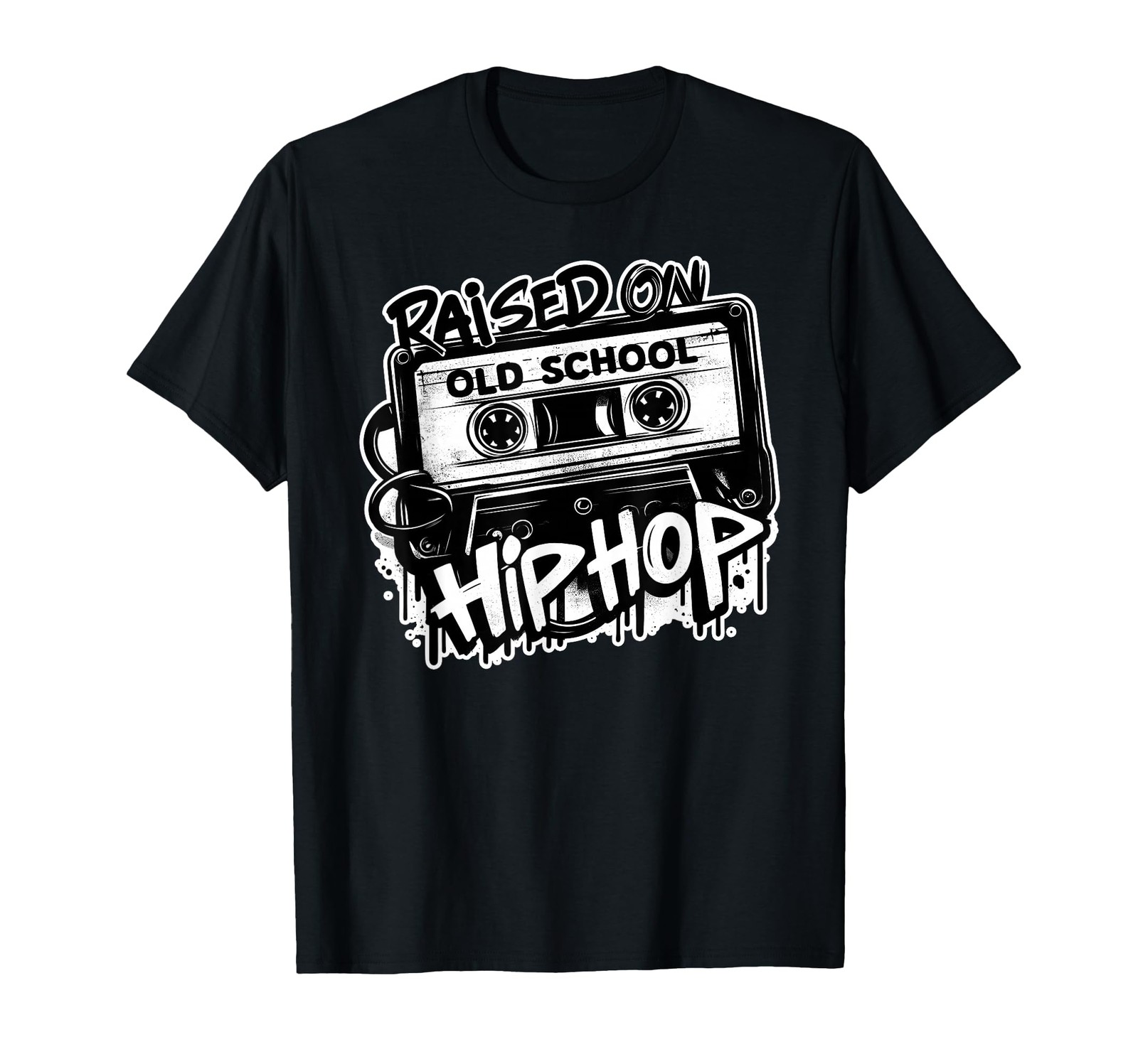 Raised ON Old School Hip HOP 80s 90s Cassette Graffiti T-Shirt Small, Black