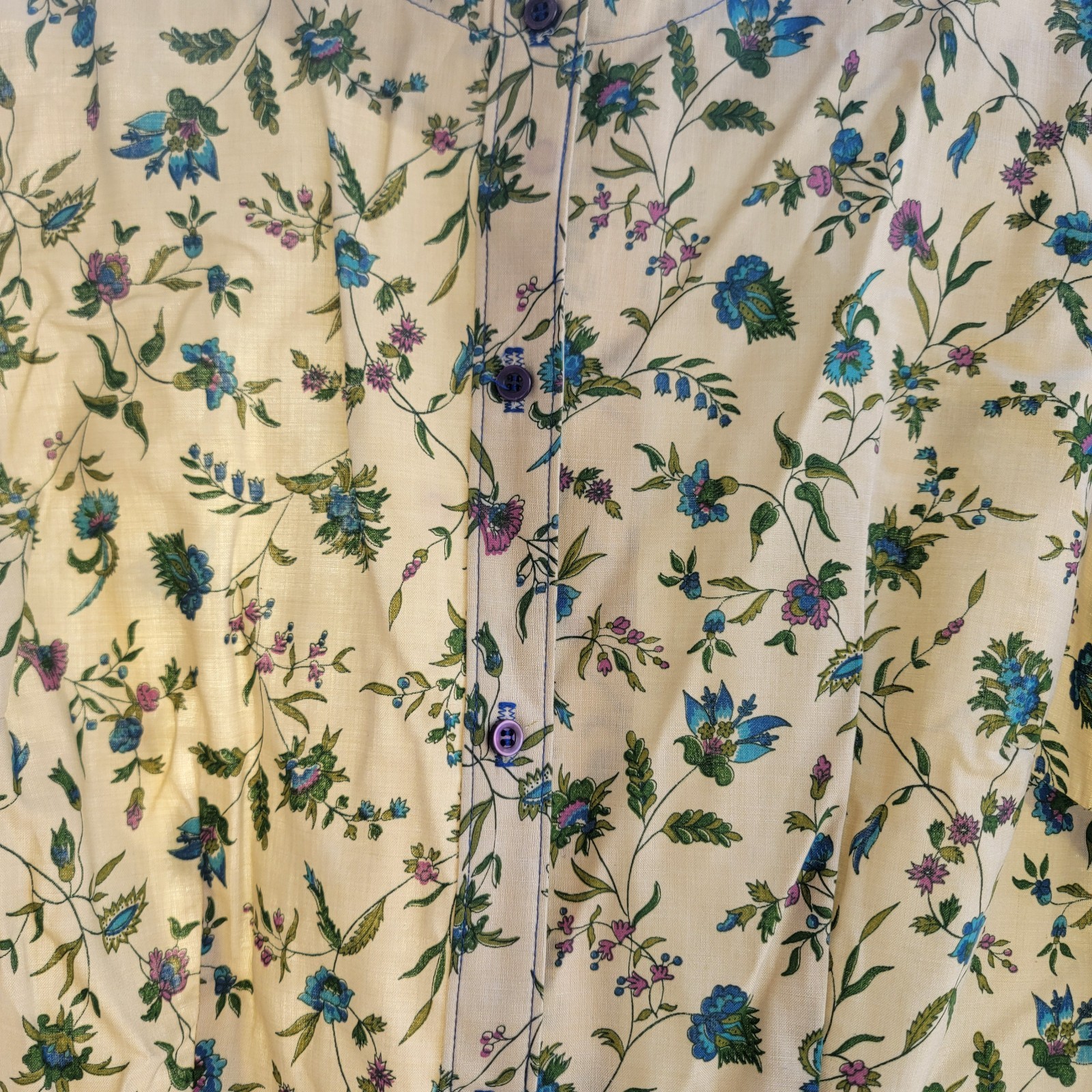 Vintage 70s Floral Dress Shirtwaist Earthy Cottagecore Folk M(8)- No Belt