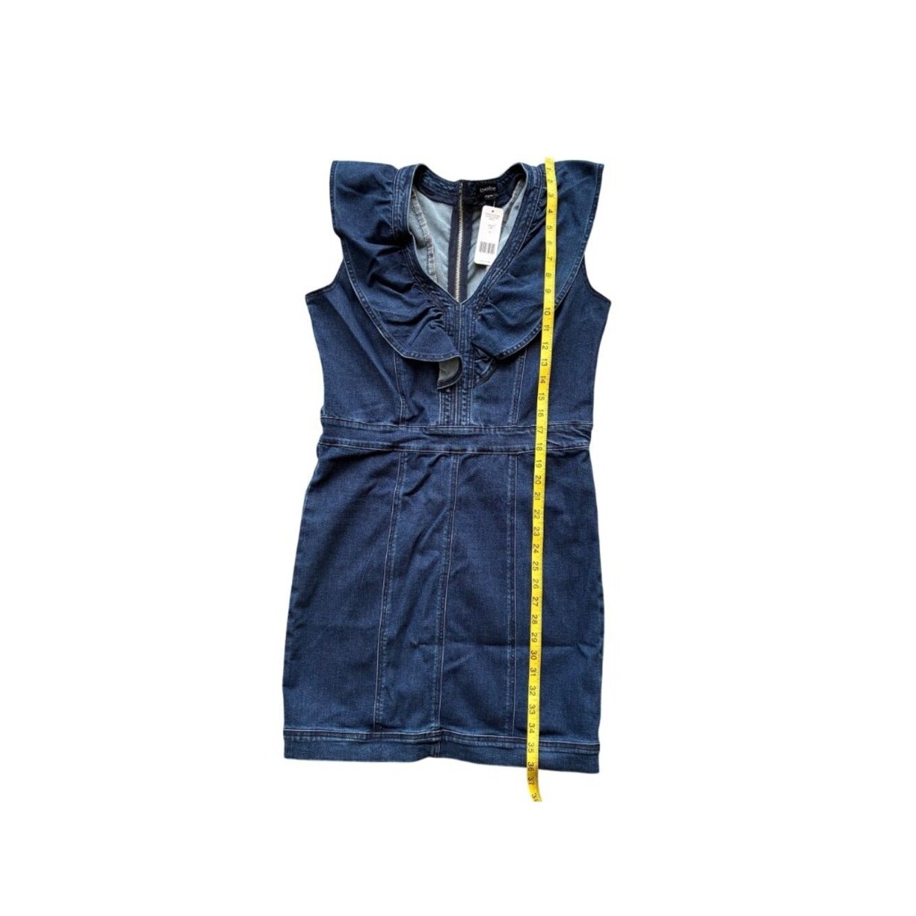 Bebe V Neck Cascade Sleeve Denim Dress Size 10 Medium Wash Blue Stretch NWT $149