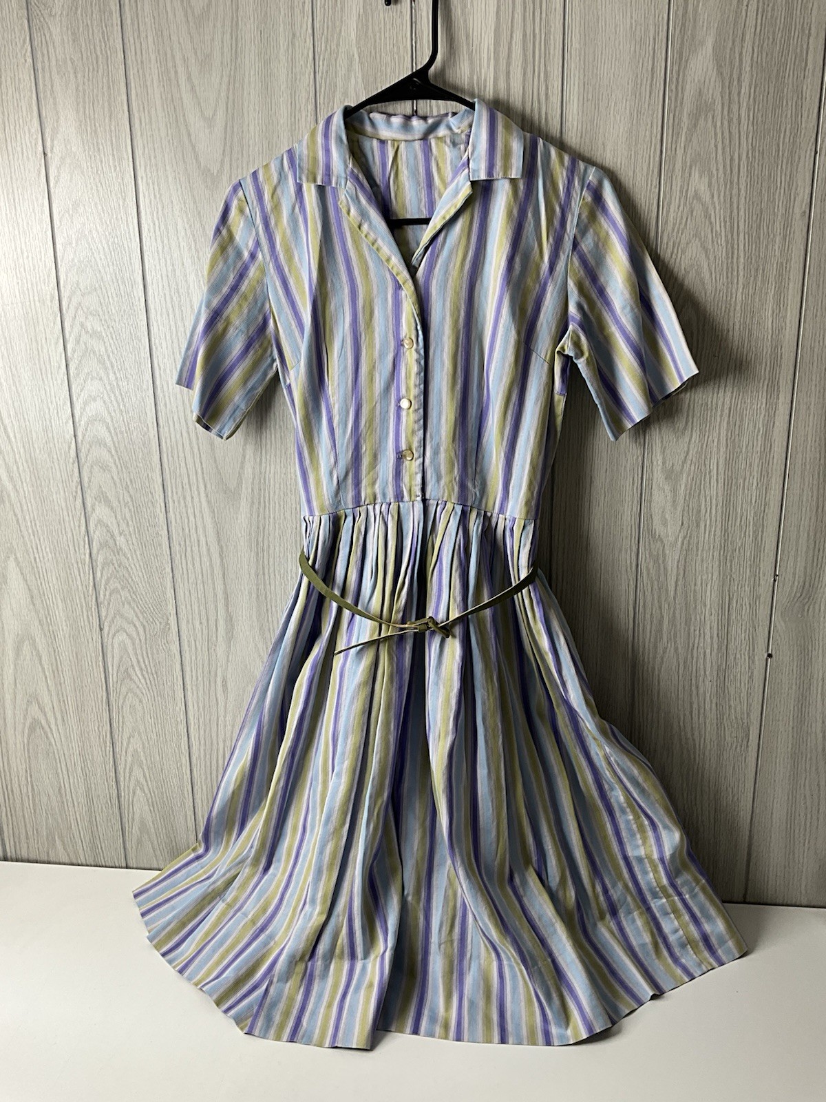 1950s Pat Perkins Vintage Sun Dress 100% Cotton Striped Button Up Belted XS/S