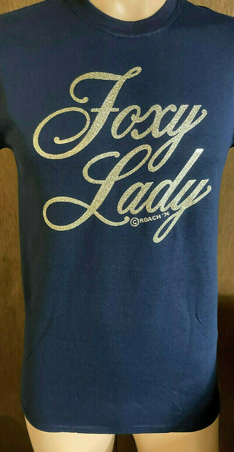 VINTAGE T-SHIRT HEAT TRANSFER BRILLIANT GLITTER „FOXY LADY” ON NEW T-SHIRT