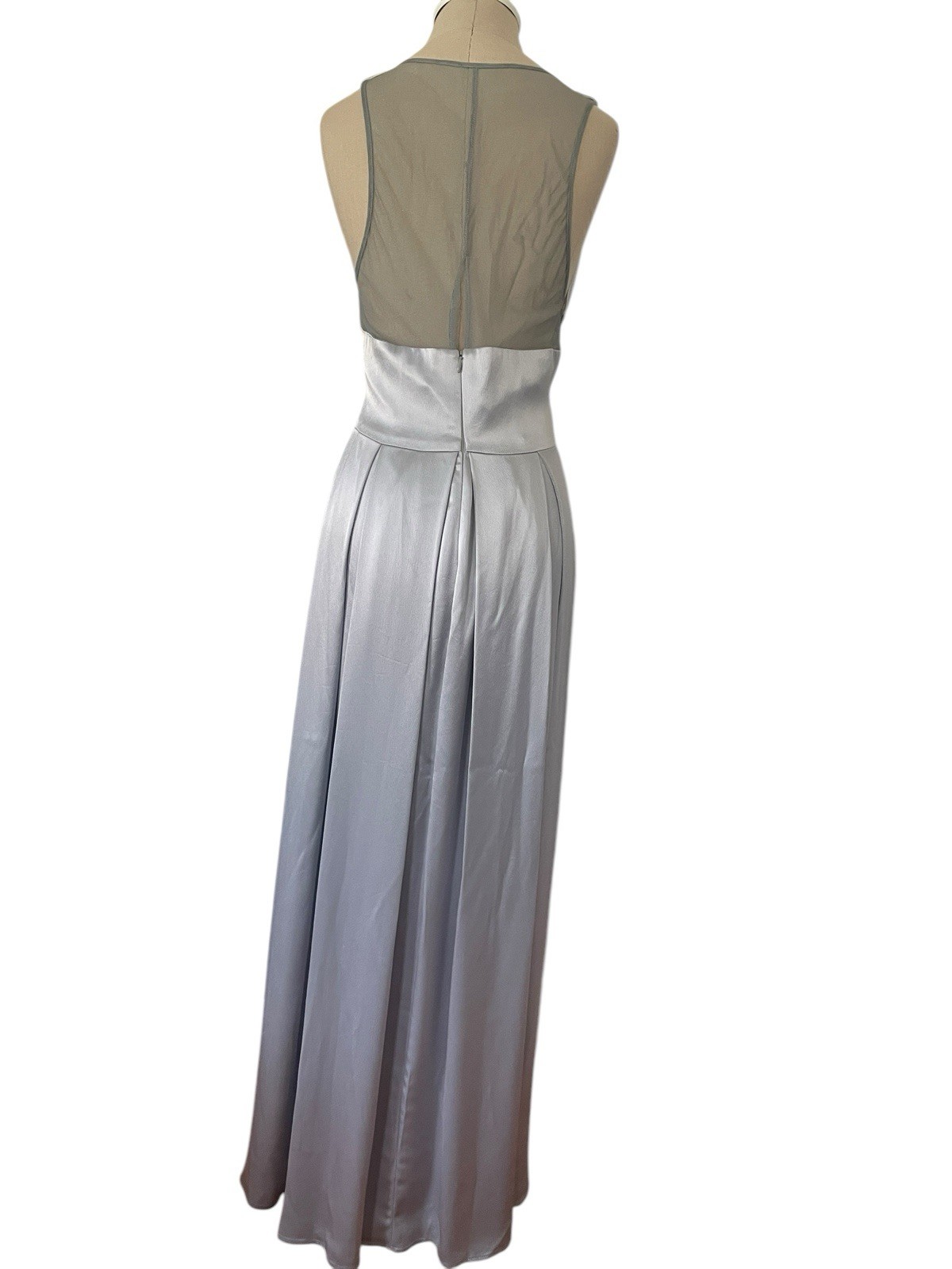 Vtg 90s A.B.S Allen Schwartz Satin Silver Dress Gown Y2K Old Hollywood Glam Sz 8