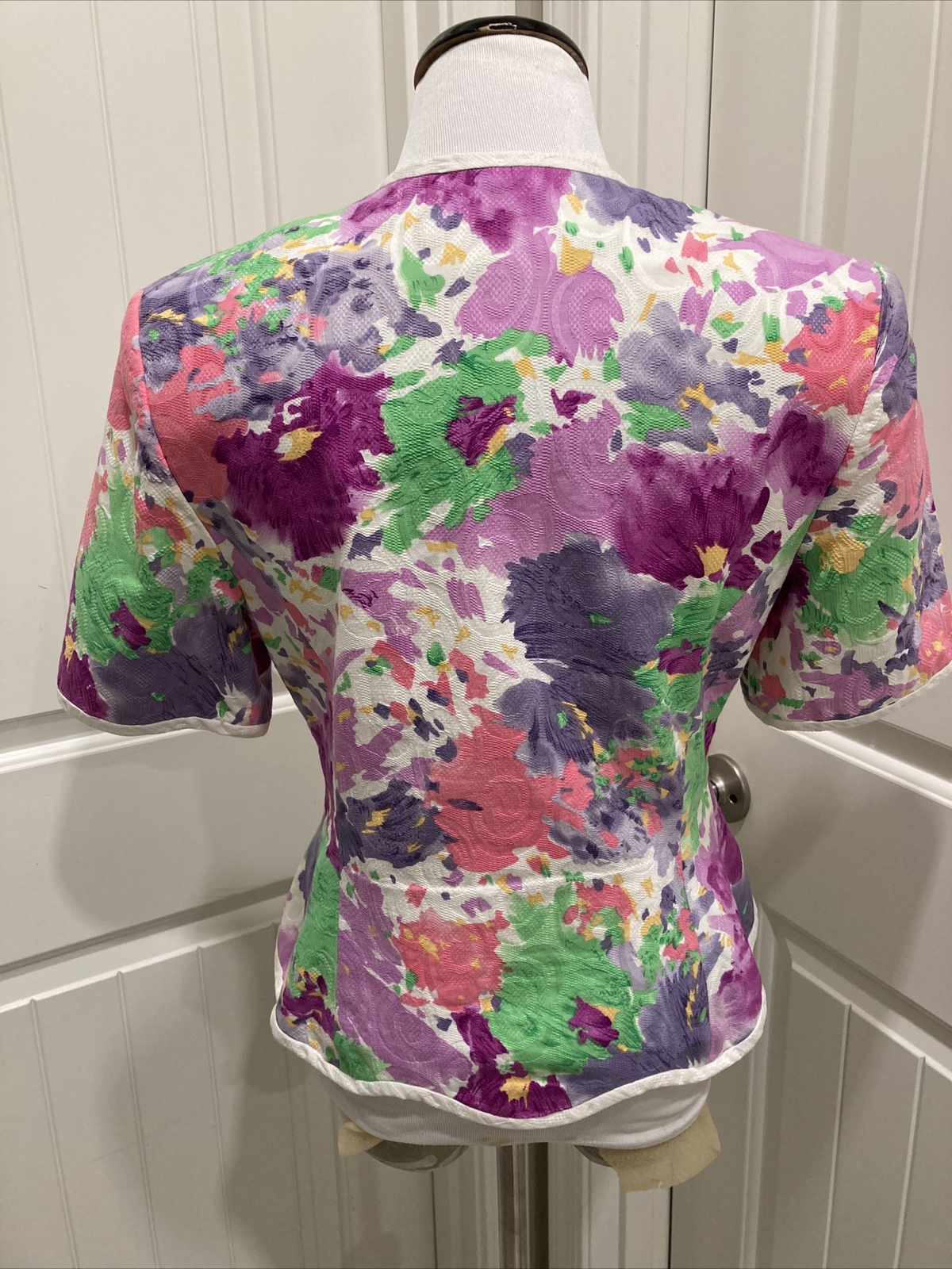 Gorgeous VTG Anthony Sicari Jacket/Top Evenings Floral Clear Buttons SZ 10 80-90