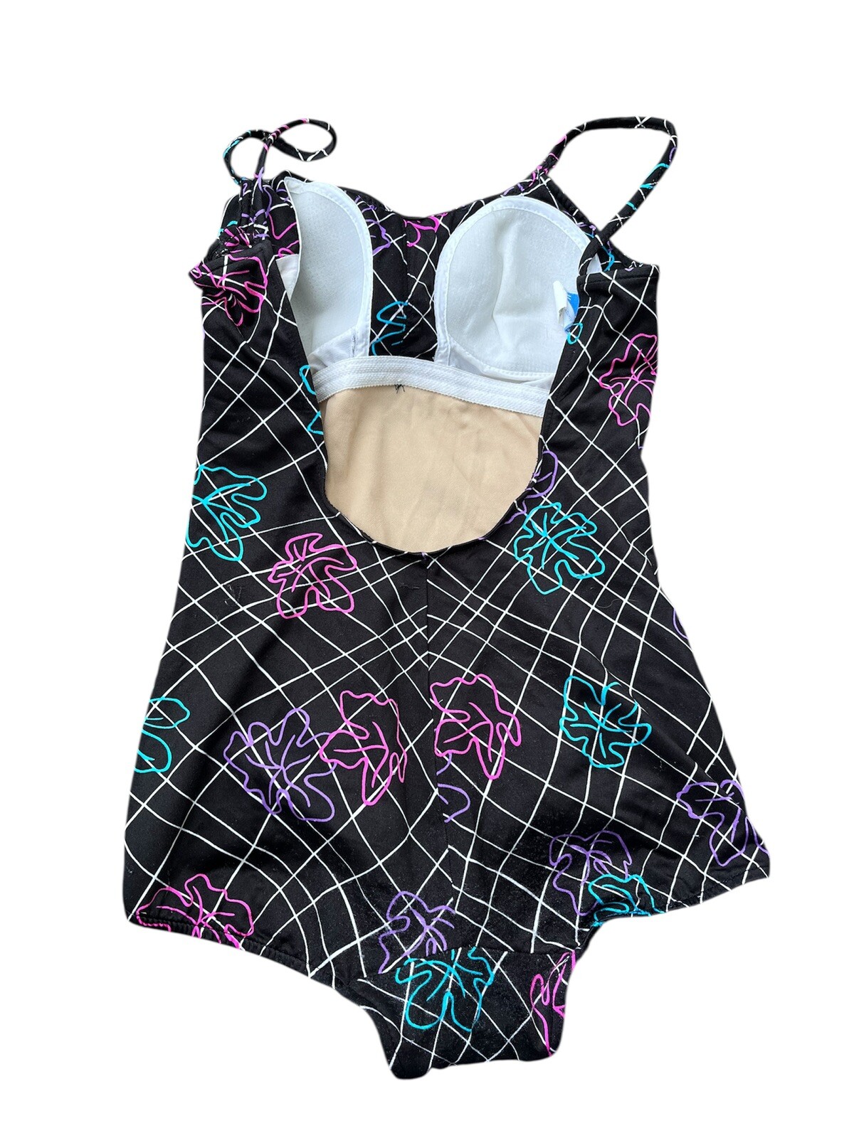 VTG Maxine Of Hollywood One Piece Swimsuit Size 16 Black Pink Green Purple