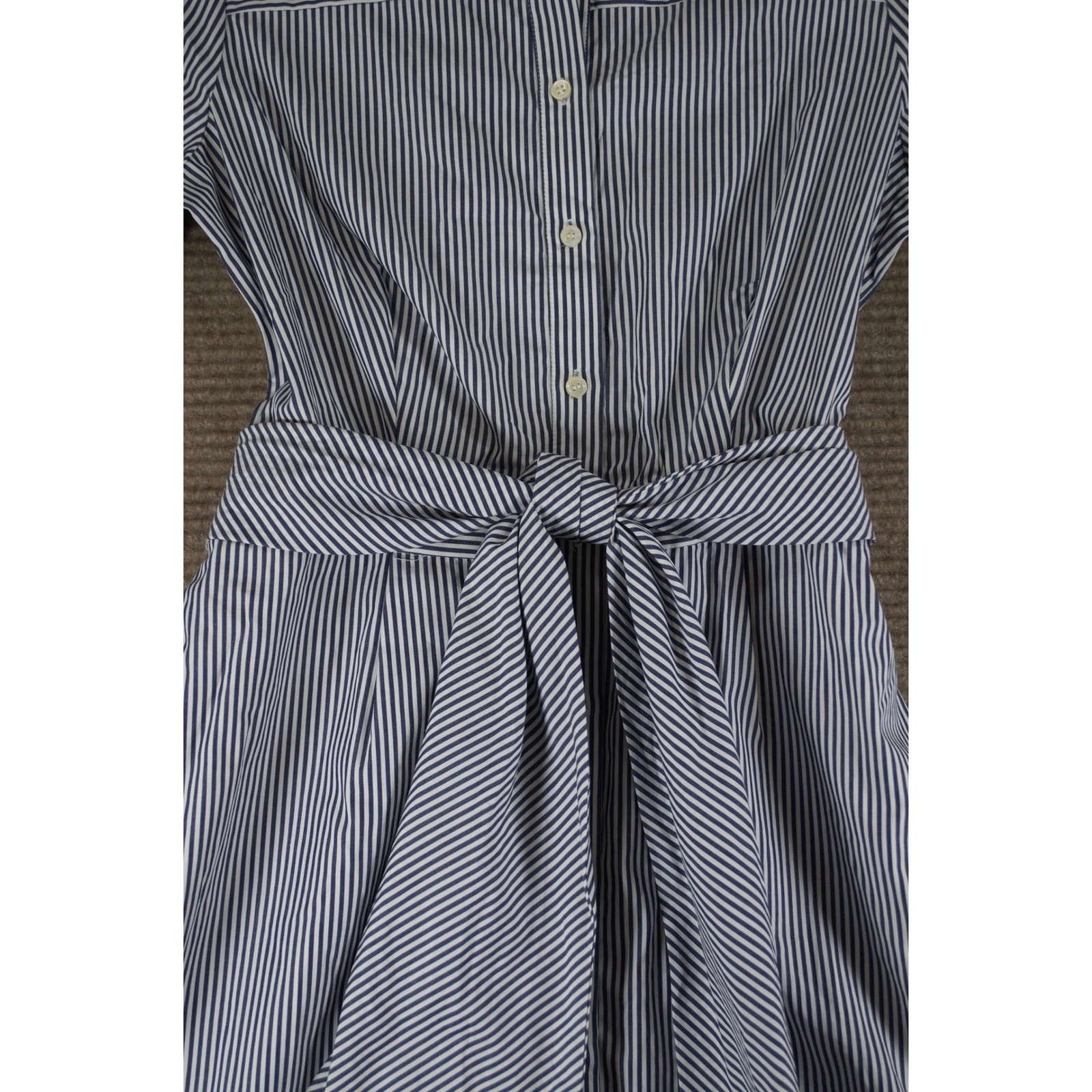 J Crew Navy Stripe Cotton Poplin Midi Shirt Dress 6 NWT Belted Coastal Grandma