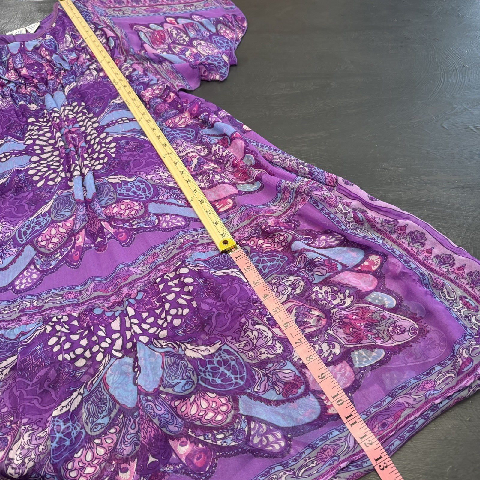 Vtg BLAIR Purple Chiffon Maxi Dress Sz Sm Petite Paisley Boho Butterfly Fairy
