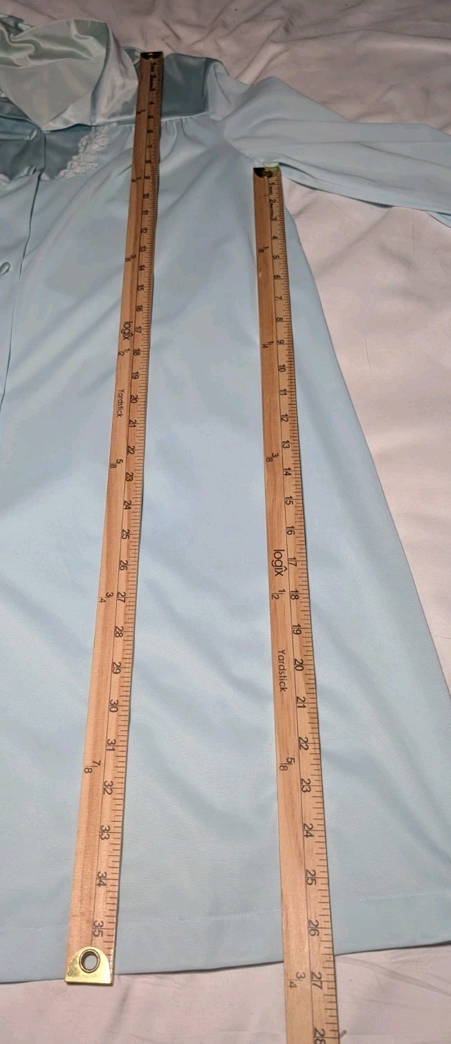 VANITY FAIR Button Up Nightgown FLORAL Aqua Blue Nylon EMBROIDERED Women’s 34