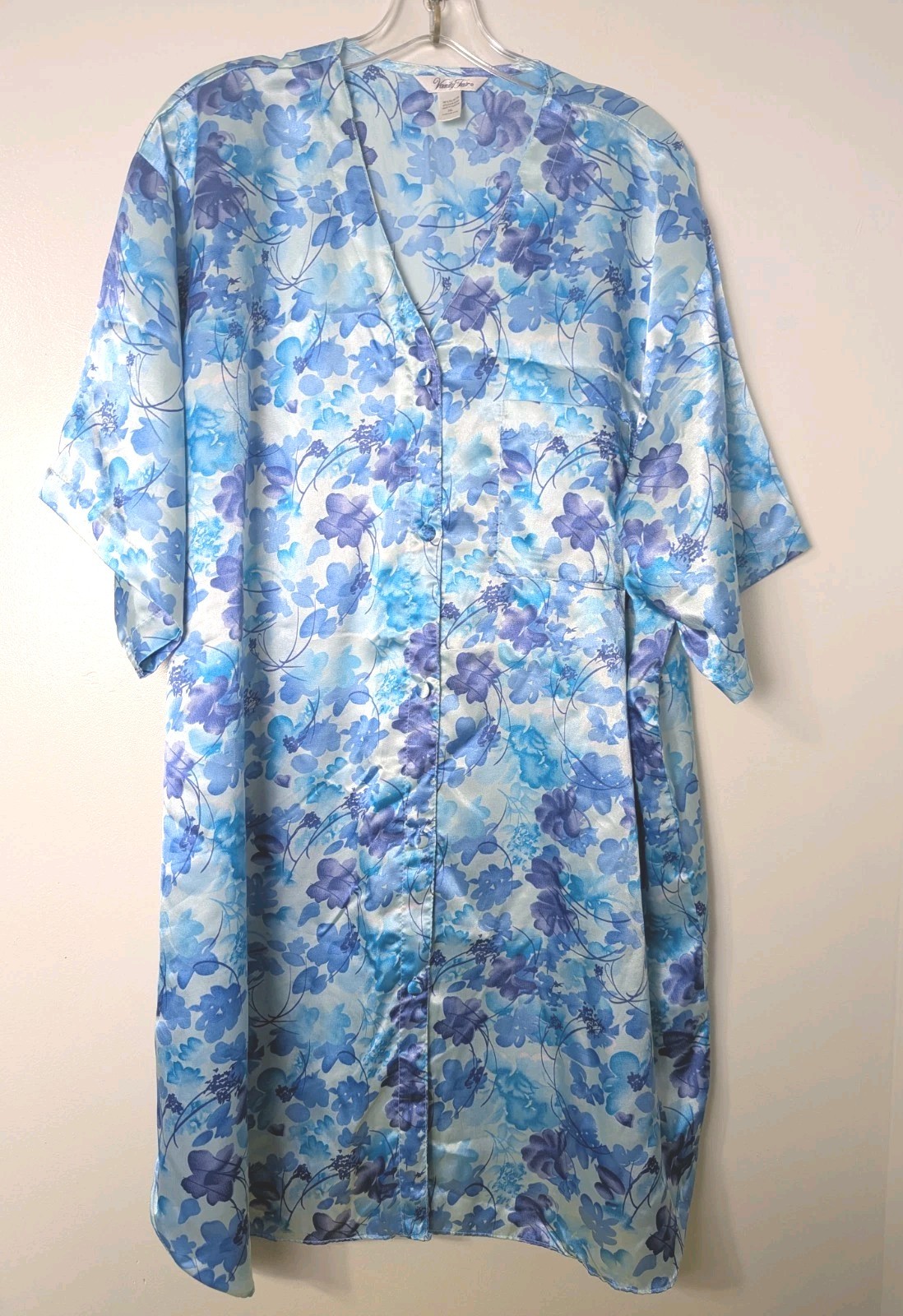 Vanity Fair Size 3XL Night Shirt Gown Sleepwear Full Button Blue Floral Vintage