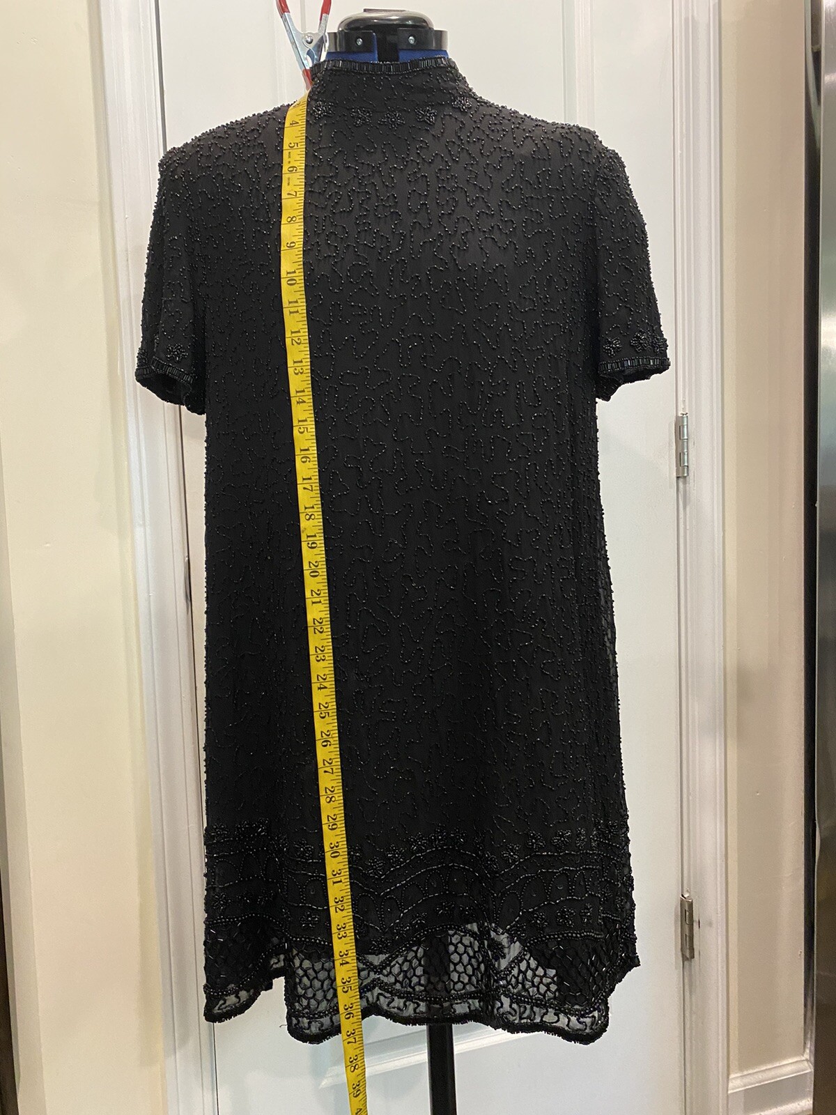 Vintage Jkara New York Black Beaded Knee Length Silk Size X-large Dress