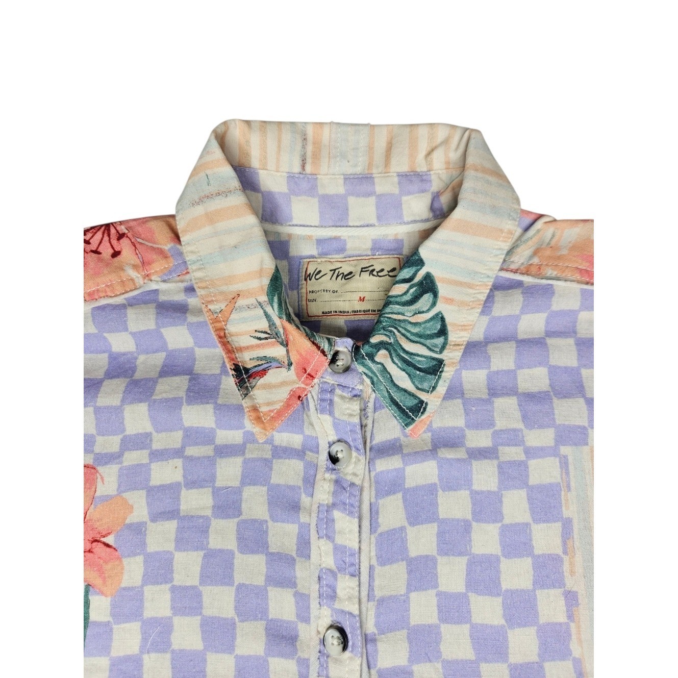 We The Free Retro Tropics Linen Blend Shirt Sz Medium Floral Resortwear Summer